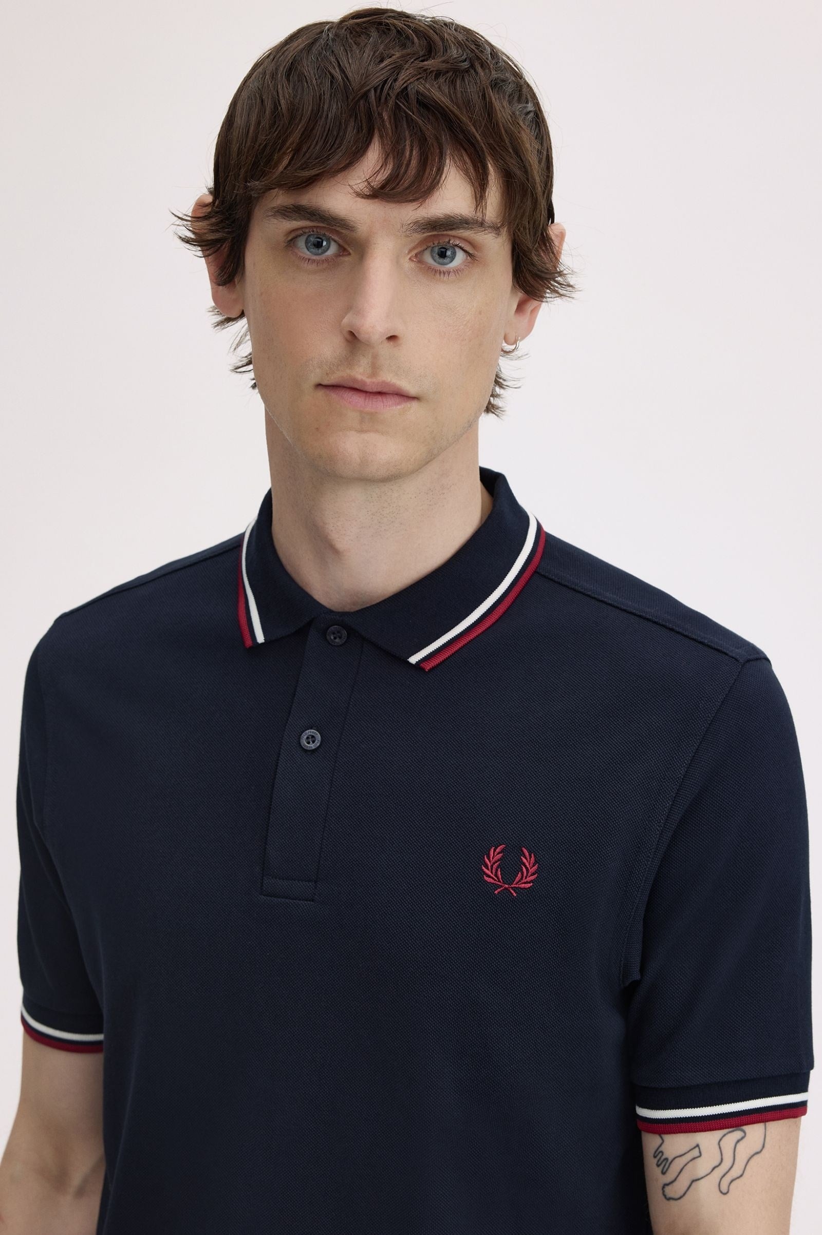 Fred Perry Fred Perry Erkek Regular Fit Yakası Çizgi Desenli Kısa Kollu Lacivert Polo Yaka T-Shirt M3600P-T55
