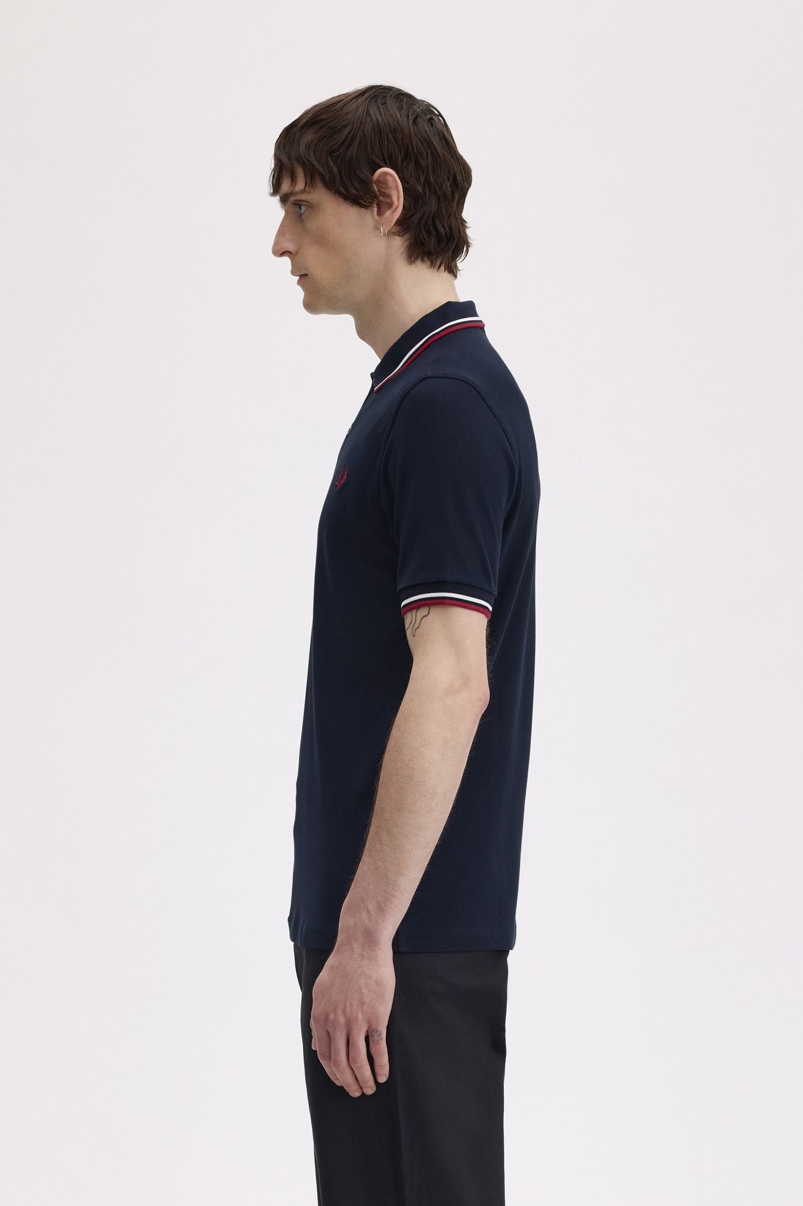 Fred Perry Fred Perry Erkek Regular Fit Yakası Çizgi Desenli Kısa Kollu Lacivert Polo Yaka T-Shirt M3600P-T55