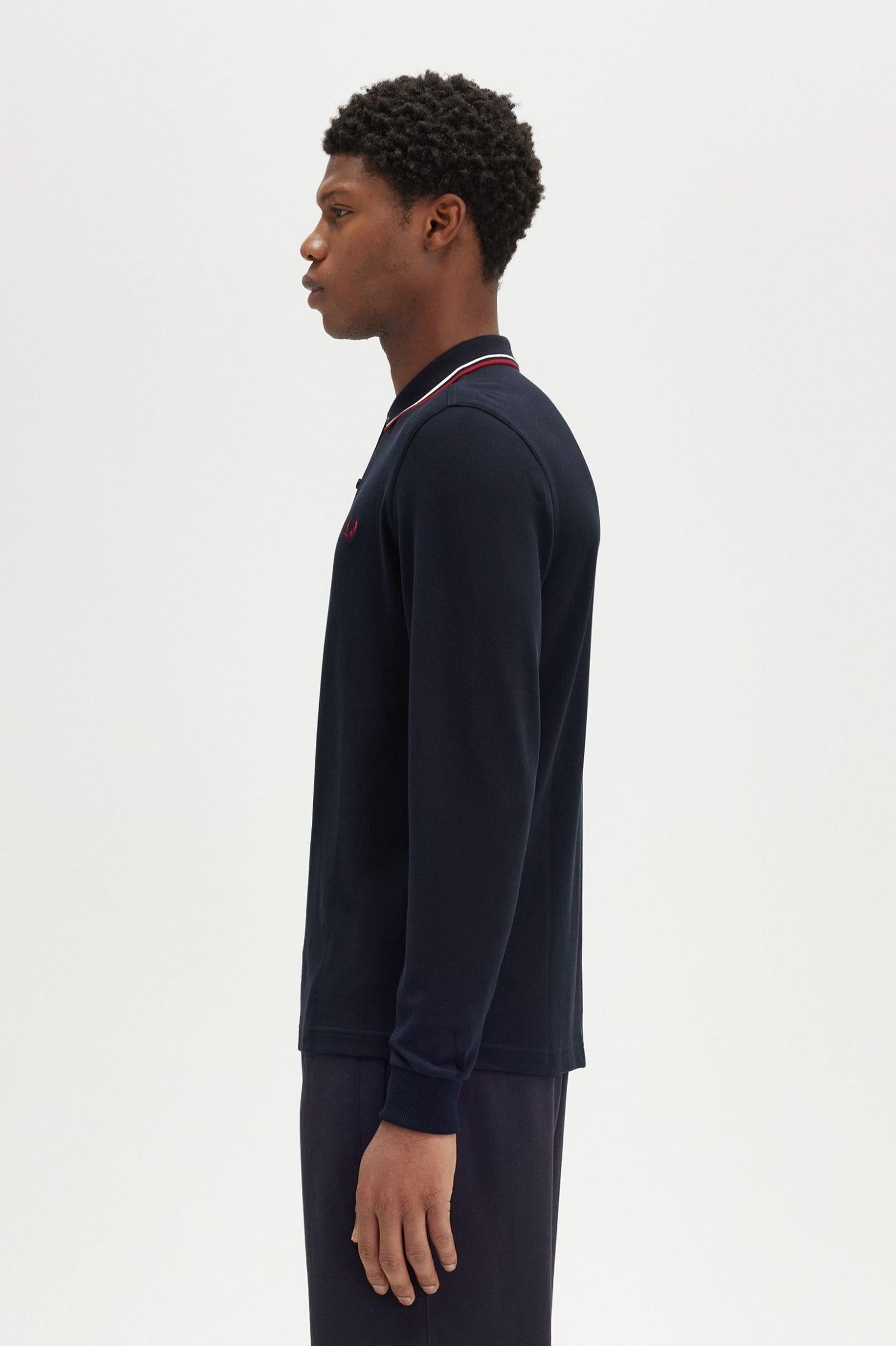 Fred Perry Fred Perry Erkek Regular Fit %100 Pamuklu Yakası Çizgi Detaylı Uzun Kollu Lacivert Polo Yaka T-Shirt M3636-T55
