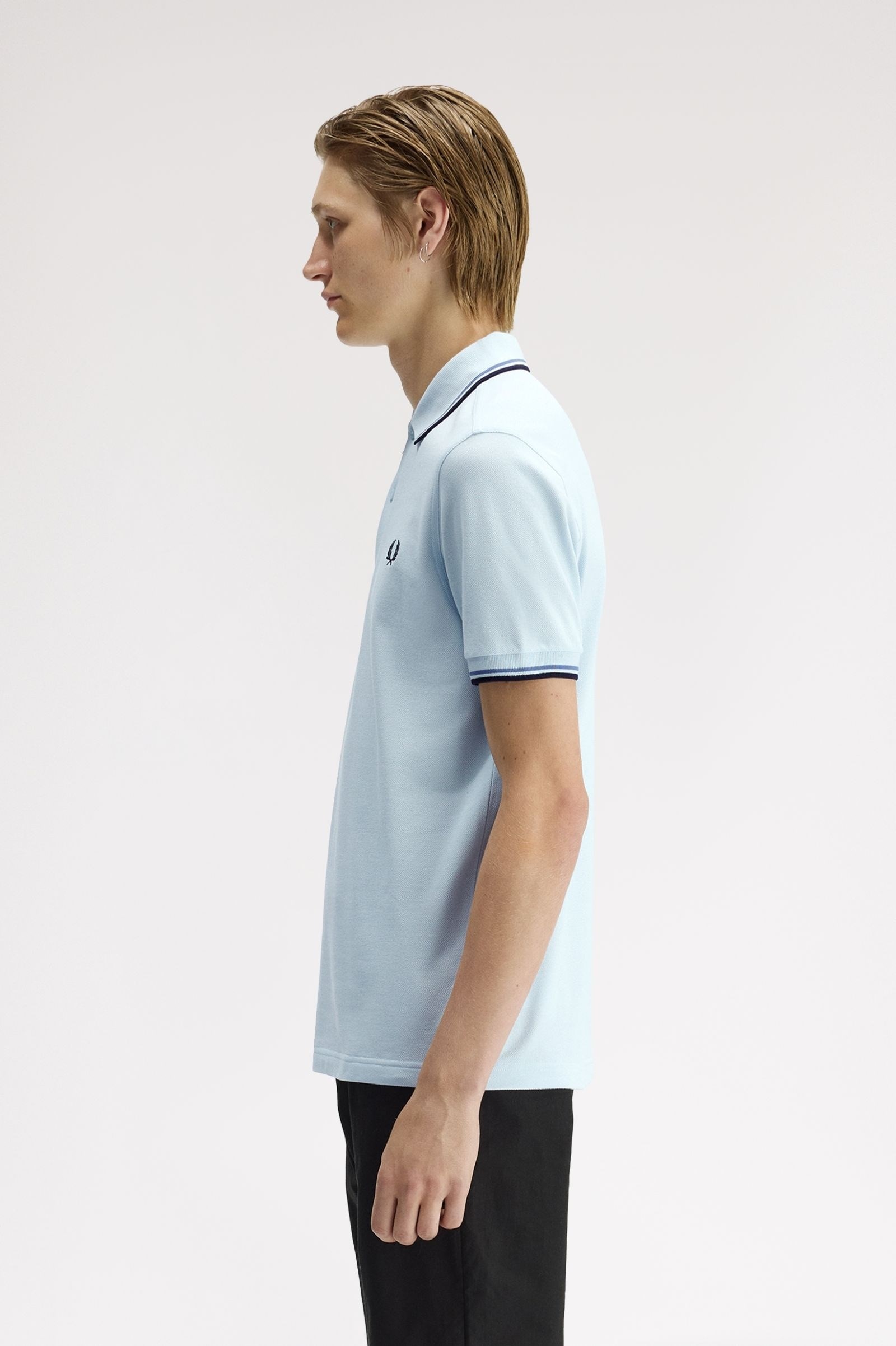 Fred Perry Fred Perry Erkek Regular Fit Yakası Çizgi Desenli Kısa Kollu Açık Mavi Polo Yaka T-Shirt M3600P-96A