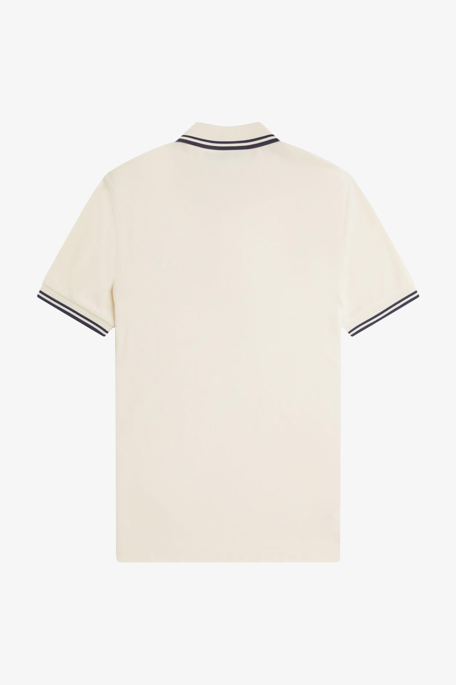 Fred Perry Fred Perry Erkek Regular Fit Yakası ve Kolları Çizgi Detaylı %100 Pamuklu Kısa Kollu Ekru-Lacivert T-Shirt M3600-Y24