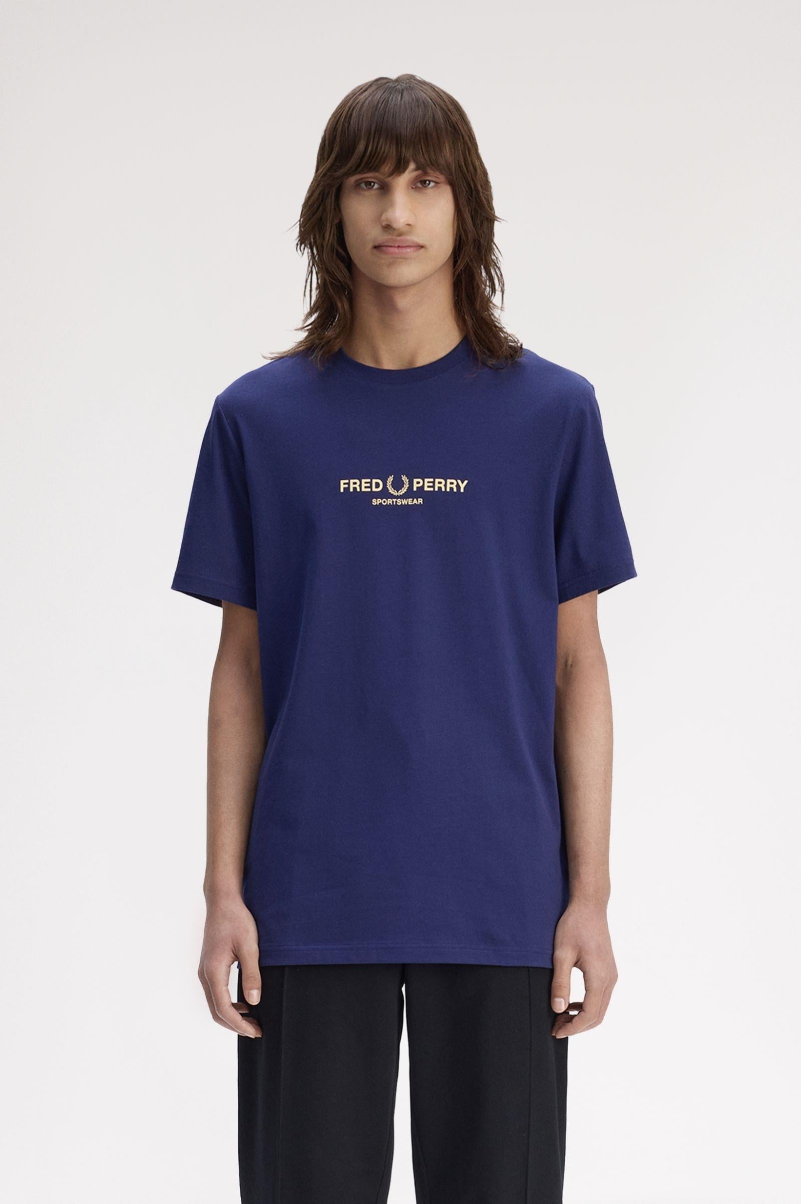 Fred Perry Fred Perry Erkek Regular Fit Logo İşlemeli Pamuklu Yuvarlak Yakalı Kısa Kollu Lacivert T-Shirt M1367-143