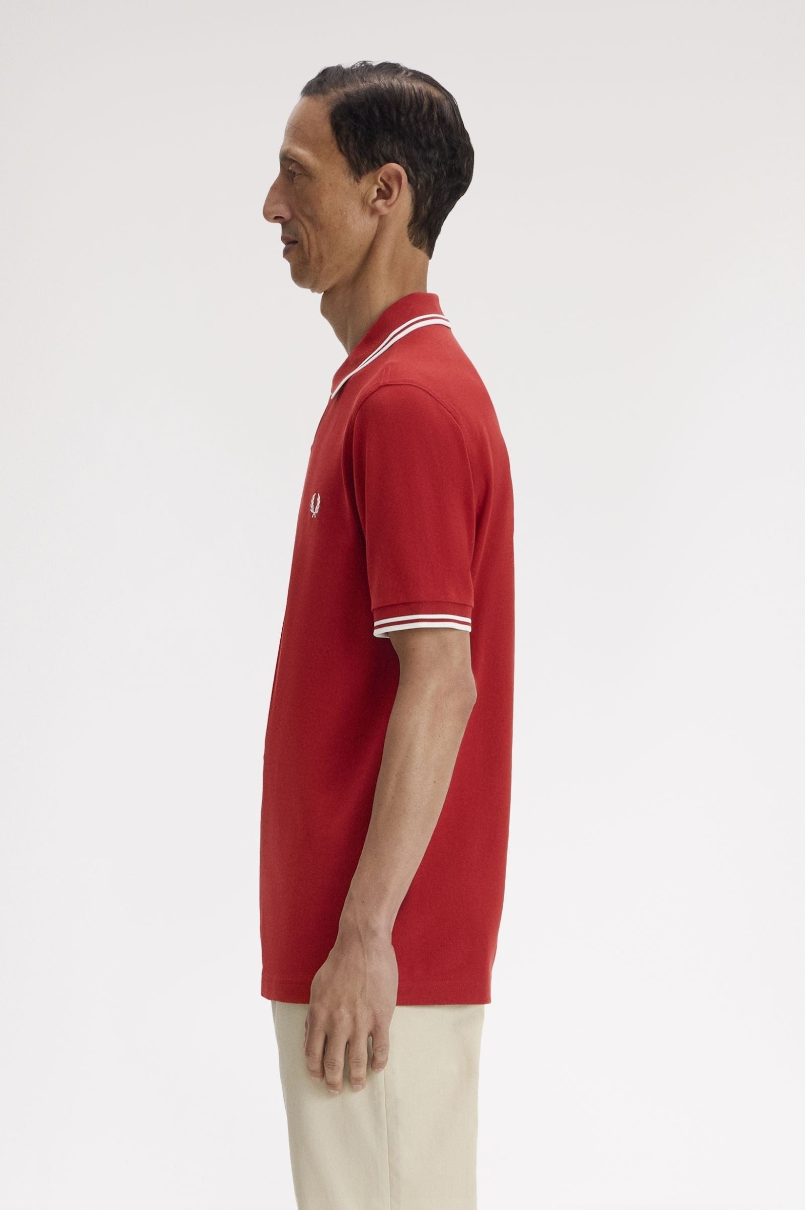 Fred Perry Fred Perry Erkek Regular Fit Yakası Çizgi Desenli Kısa Kollu Kırmızı Polo Yaka T-Shirt M3600P-07B