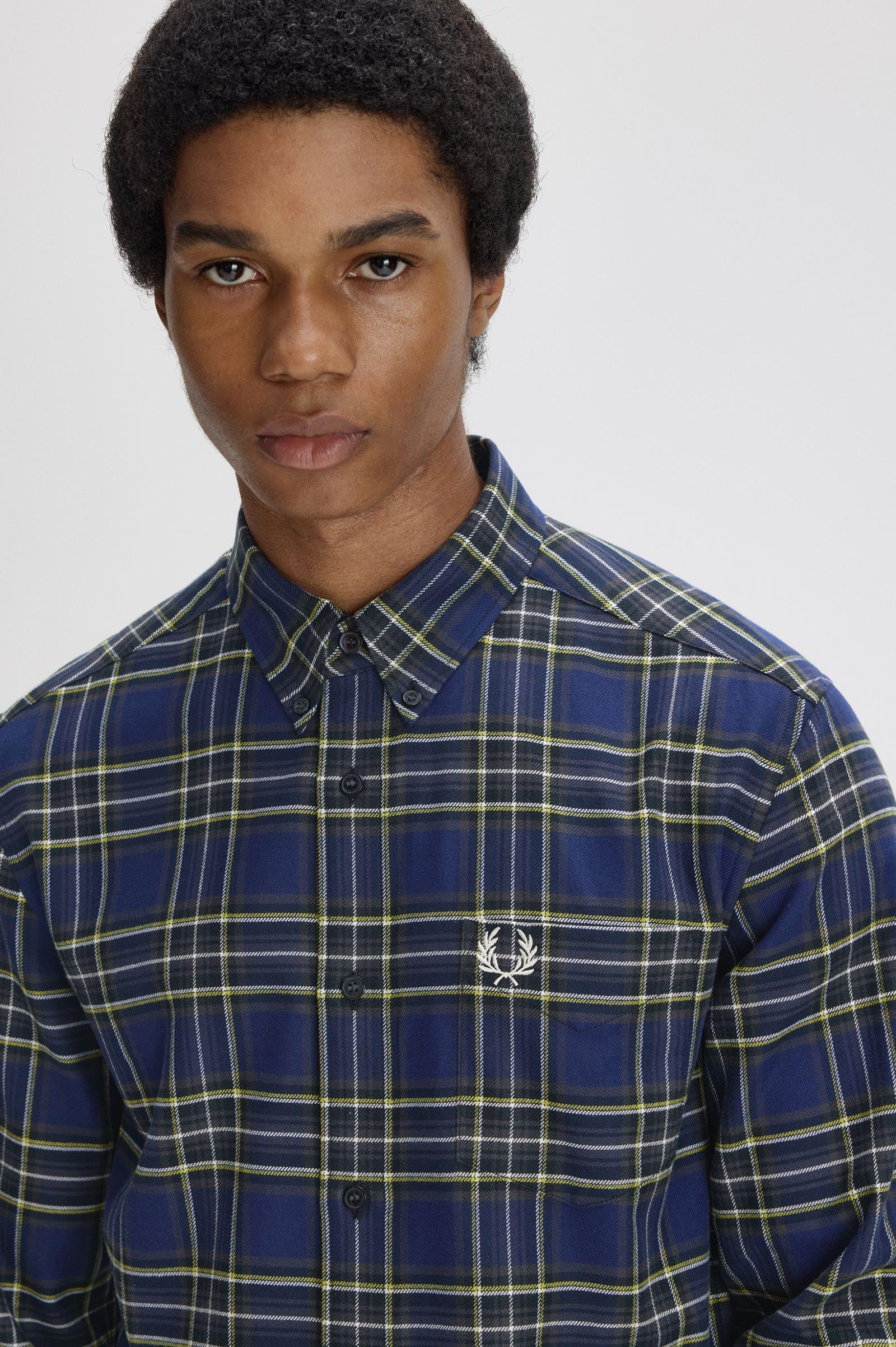 Fred Perry Fred Perry Erkek Regular Fit %100 Pamuklu Kare Desenli Uzun Kollu Lacivert Gömlek M1752-143