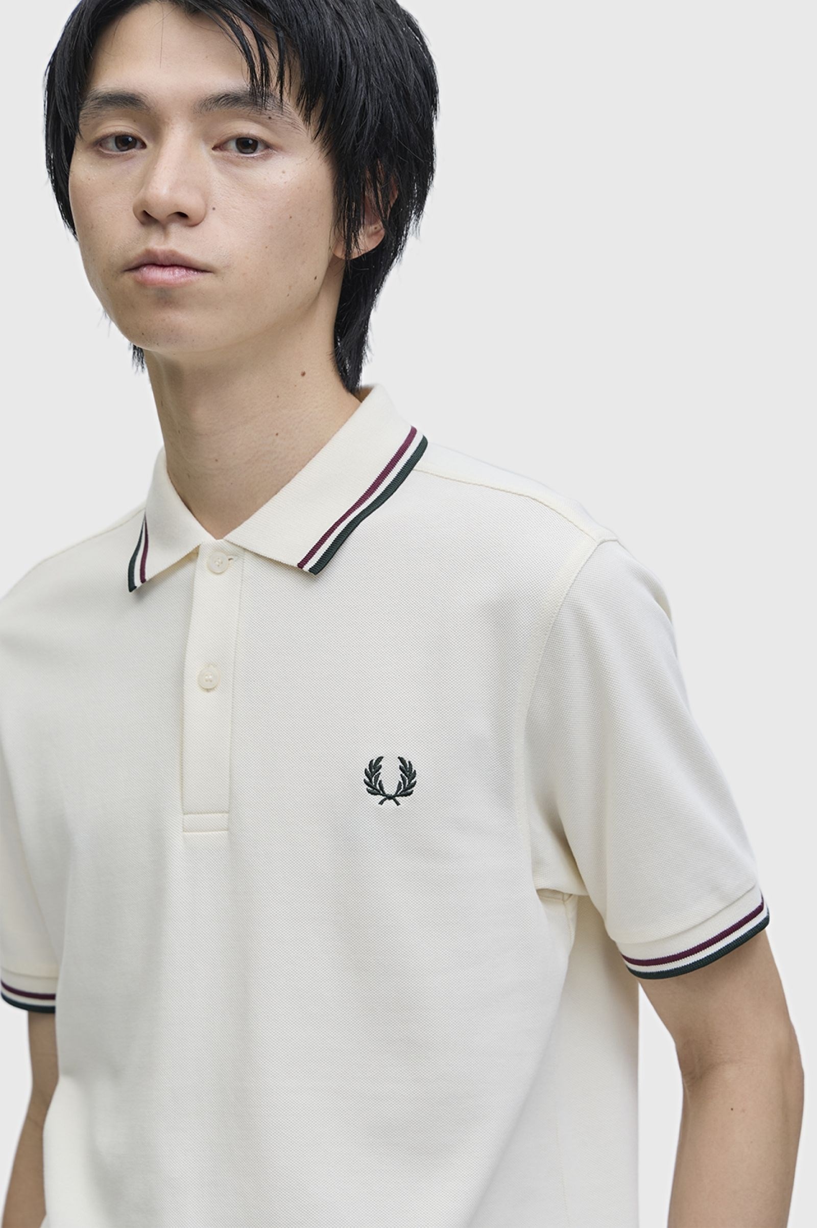 Fred Perry Fred Perry Erkek Regular Fit Yakası Çizgi Desenli Kısa Kollu Ekru Polo Yaka T-Shirt M3600P-84A