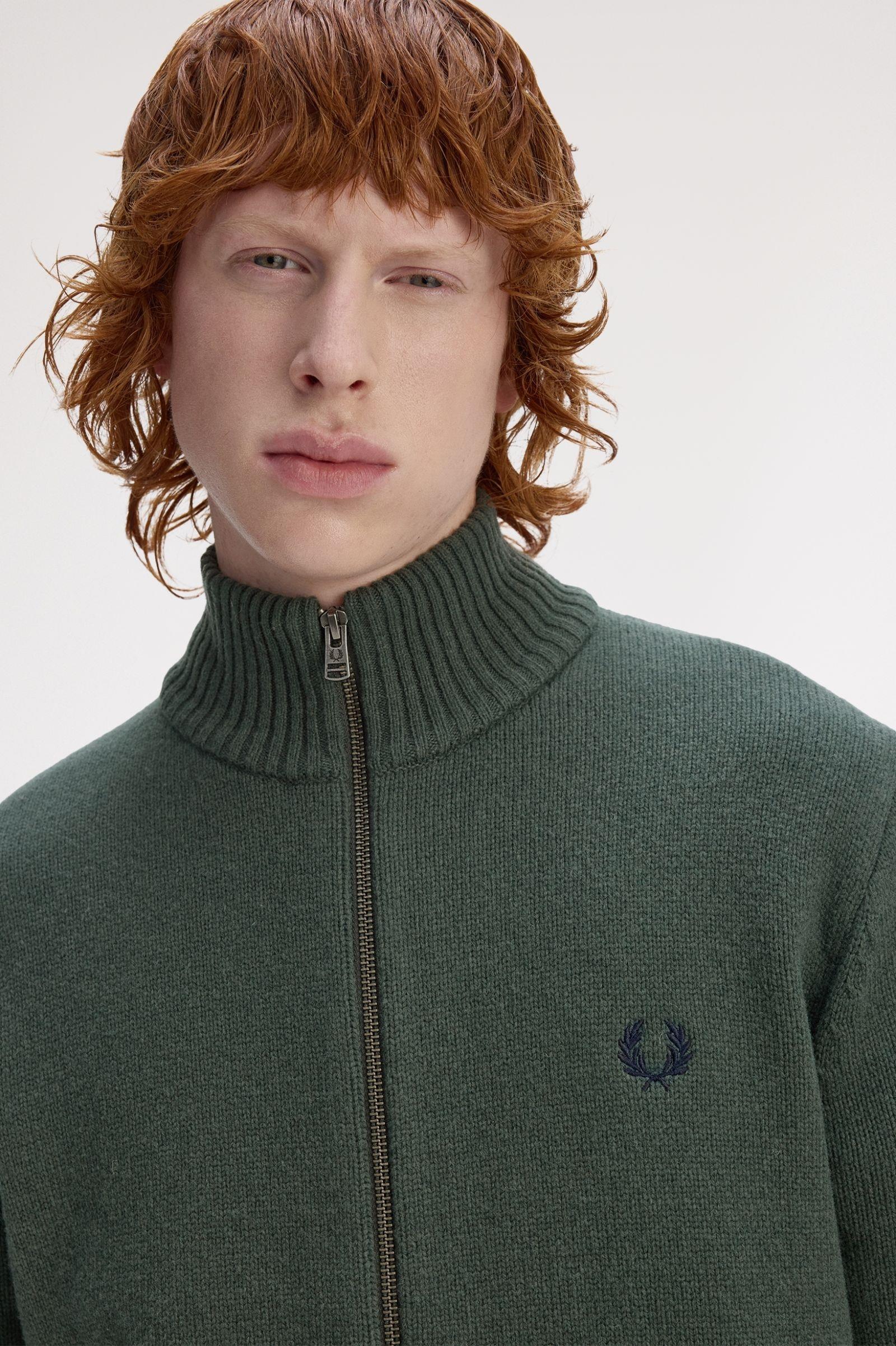 Fred Perry Fred Perry Erkek Uzun Kol Dik Yaka Fermuar Kapama Yeşil Hırka K1546-X89