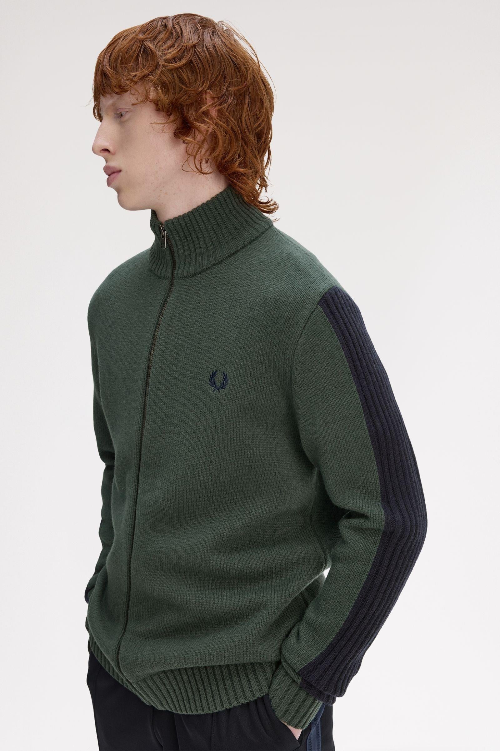 Fred Perry Fred Perry Erkek Uzun Kol Dik Yaka Fermuar Kapama Yeşil Hırka K1546-X89