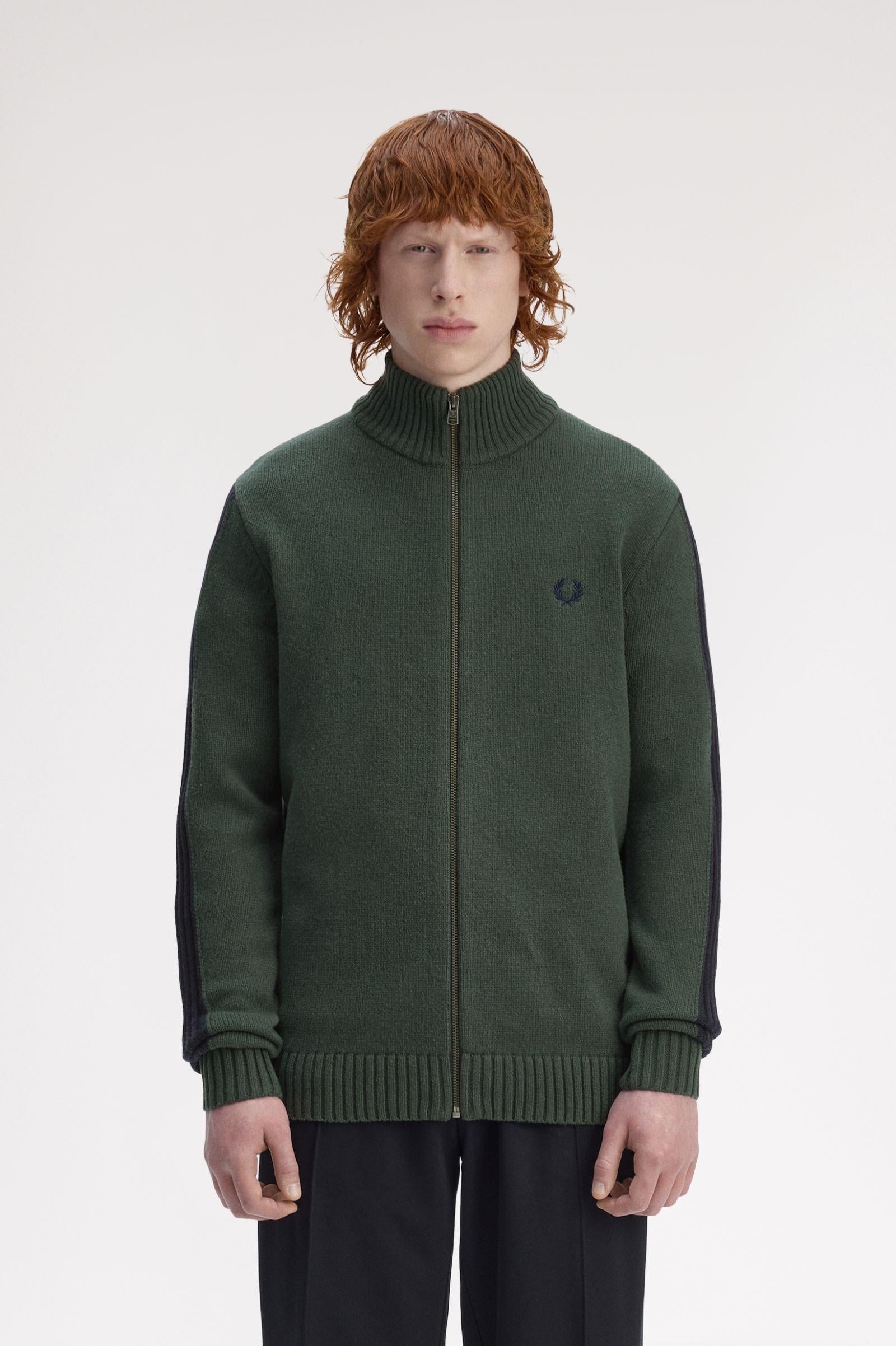 Fred Perry Fred Perry Erkek Uzun Kol Dik Yaka Fermuar Kapama Yeşil Hırka K1546-X89