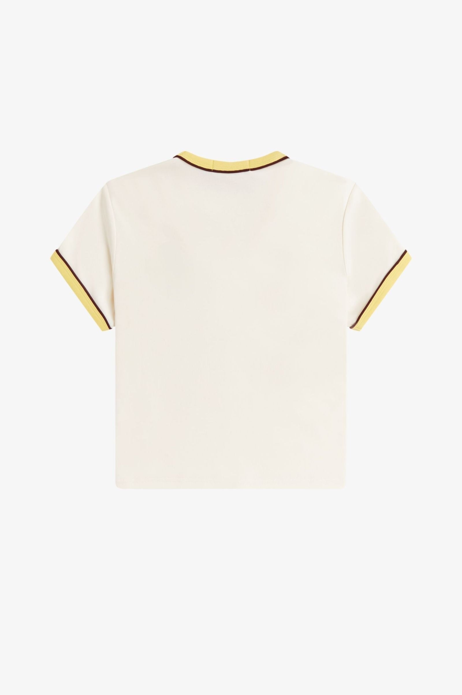 Fred Perry Fred Perry Kadın Normal Kesim Pamuklu Havlu Kumaş V Yaka Kısa Kollu Crop Ekru T-Shirt G2166-560