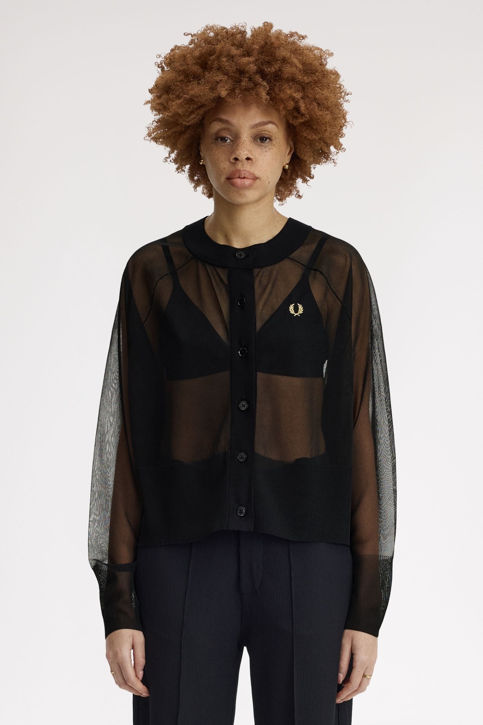 Fred Perry Fred Perry Kadın Rahat Kesim İşlemeli Logo Detaylı Şeffaf Siyah Sweatshirt K2124-102