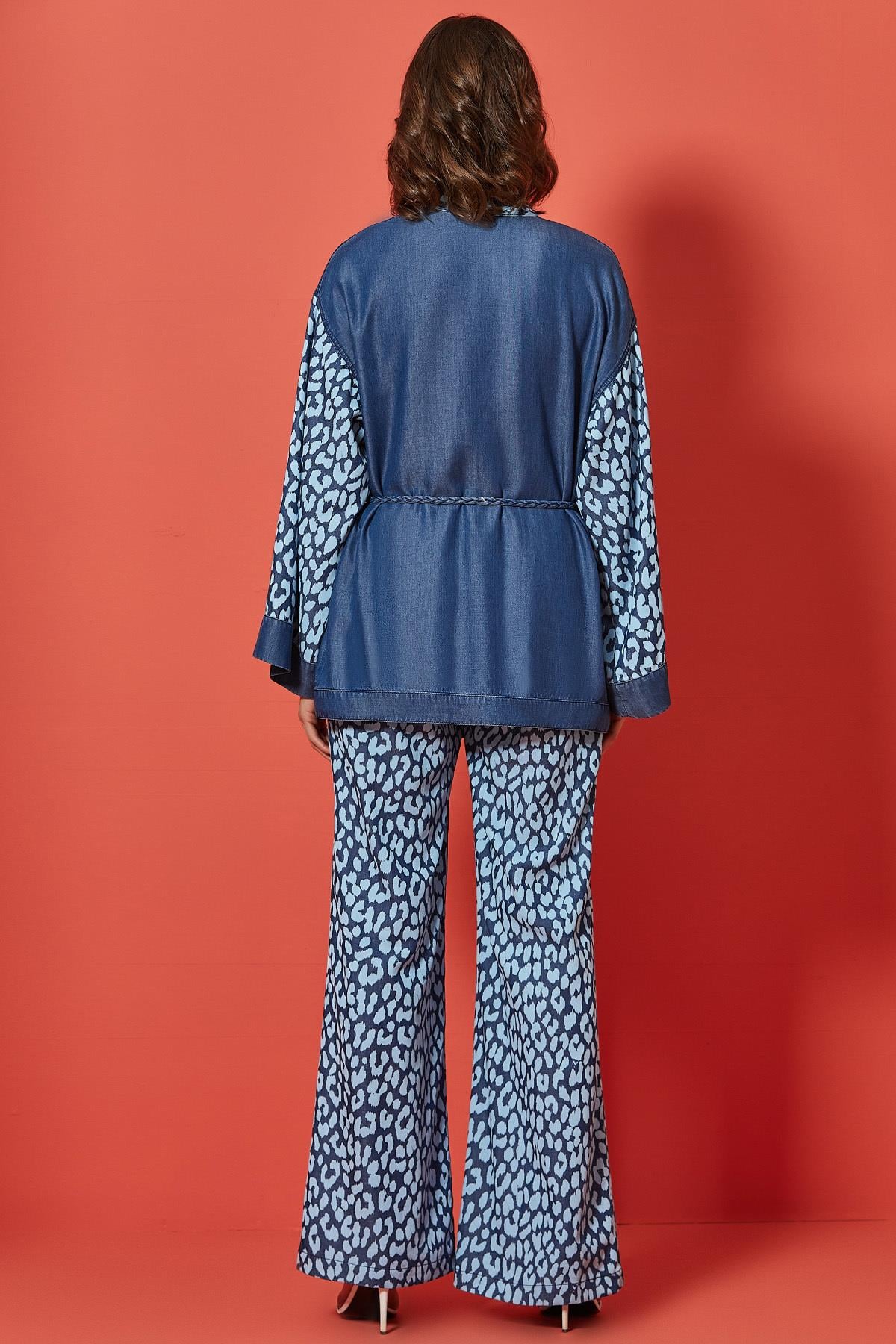 Guitar Guıtar Kadın Derin V Yakalı Uzun Kollu Maxi Boy Mavi Kimono JGU24231-KIMONO-MAVİ