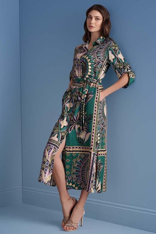 Guitar Guıtar Kadın Polo Yaka Uzun Kollu Mini Yırtmaç Detaylı Çok Renkli Abiye & Mezuniyet Elbisesi 25073-DRESS-MULTİ