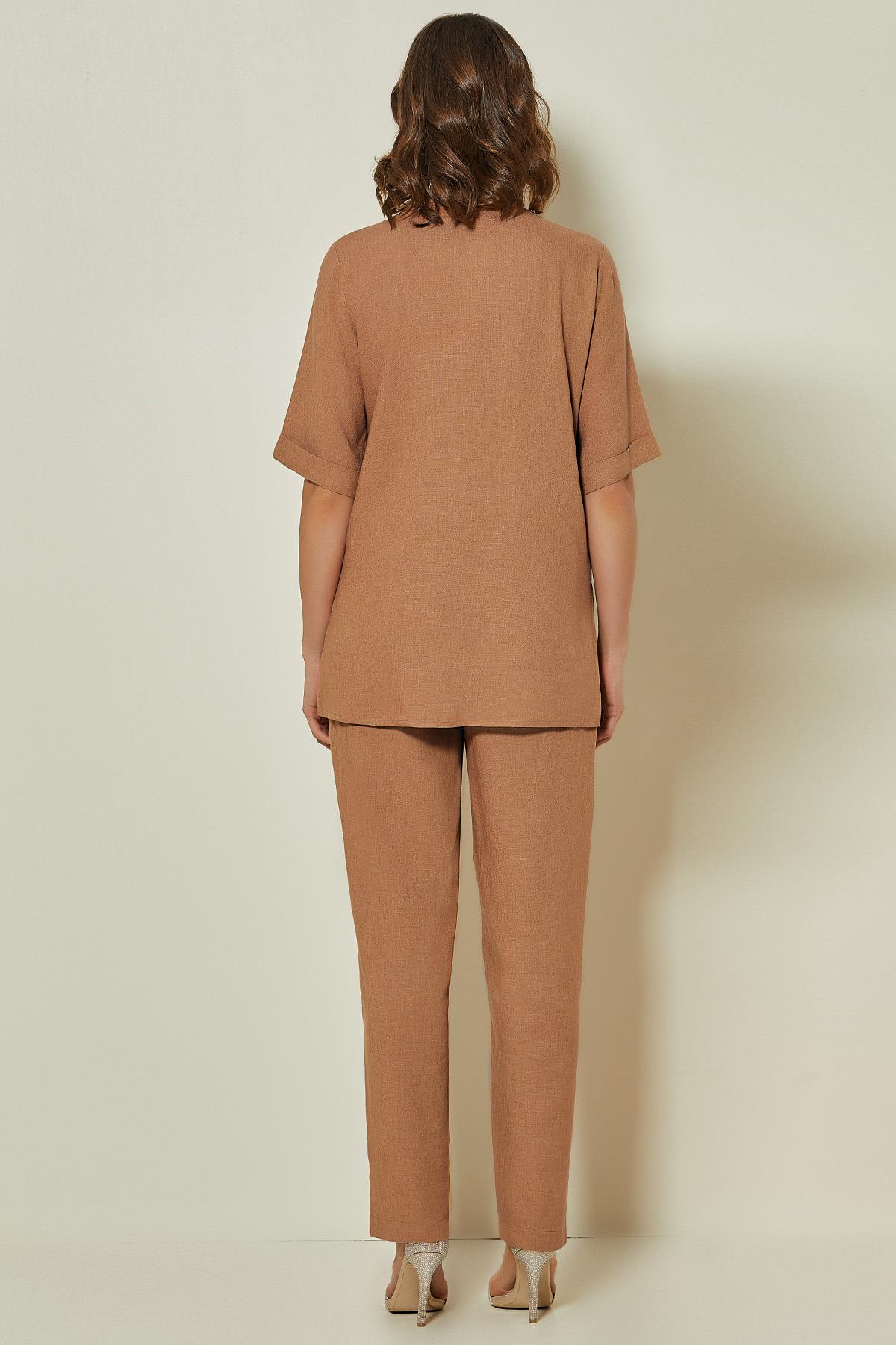 Guitar Guıtar Kadın Regular Fit Desenli Kısa Kollu CAMEL Tunik JGU24225-TUNIK-CAMEL