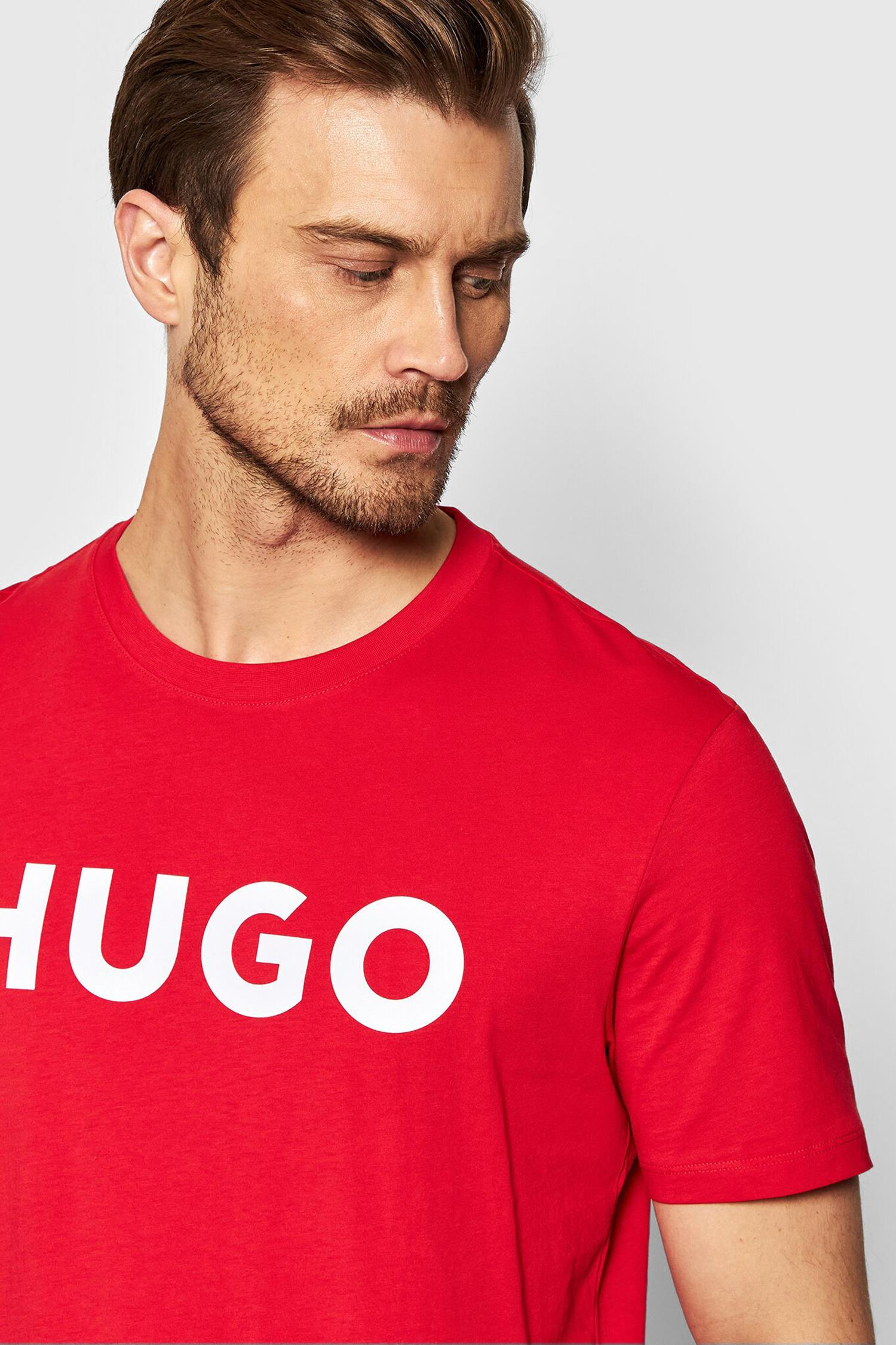HUGO HUGO Erkek %100 Pamuklu Logolu Kısa Kollu Kırmızı T-Shirt 50467556-693