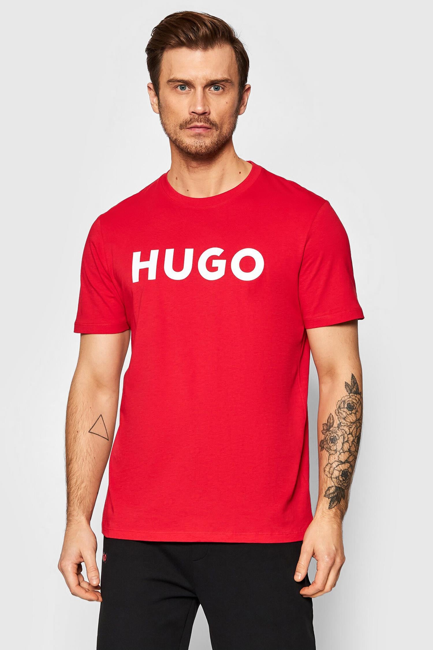HUGO HUGO Erkek %100 Pamuklu Logolu Kısa Kollu Kırmızı T-Shirt 50467556-693