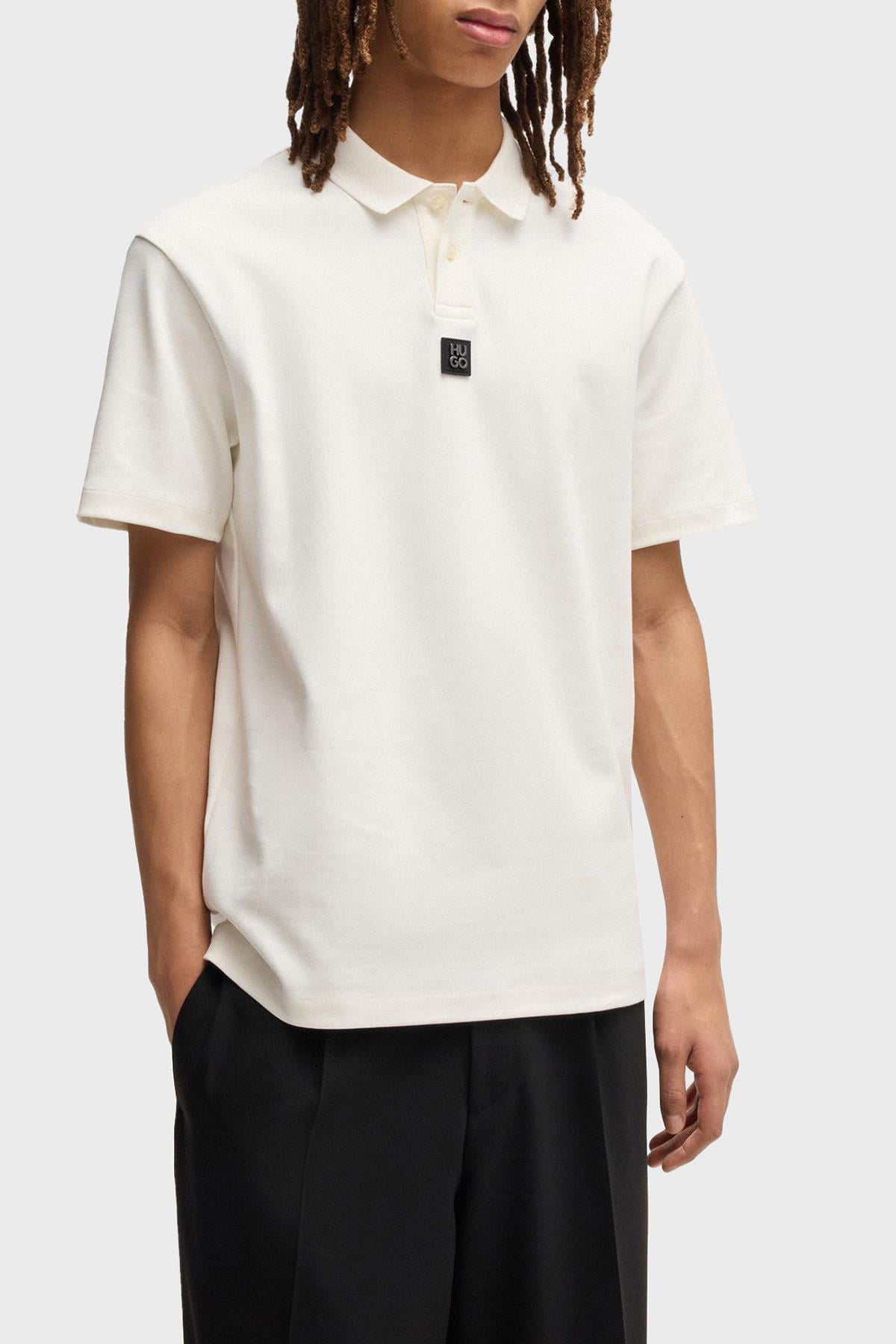 HUGO HUGO Erkek Dokuma Polo Yaka Kısa Kol Günlük Beyaz Polo Yaka T-Shirt 50517638-102