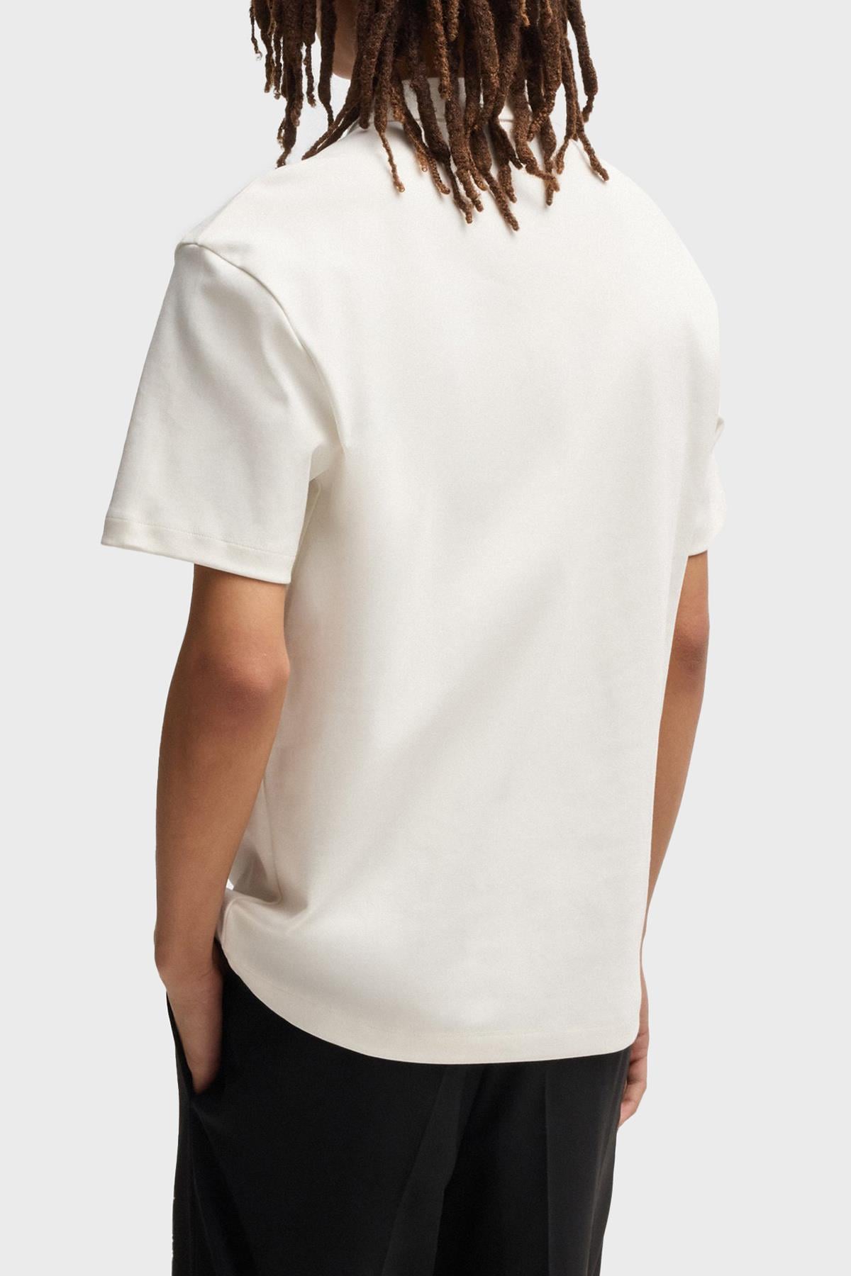 HUGO HUGO Erkek Dokuma Polo Yaka Kısa Kol Günlük Beyaz Polo Yaka T-Shirt 50517638-102