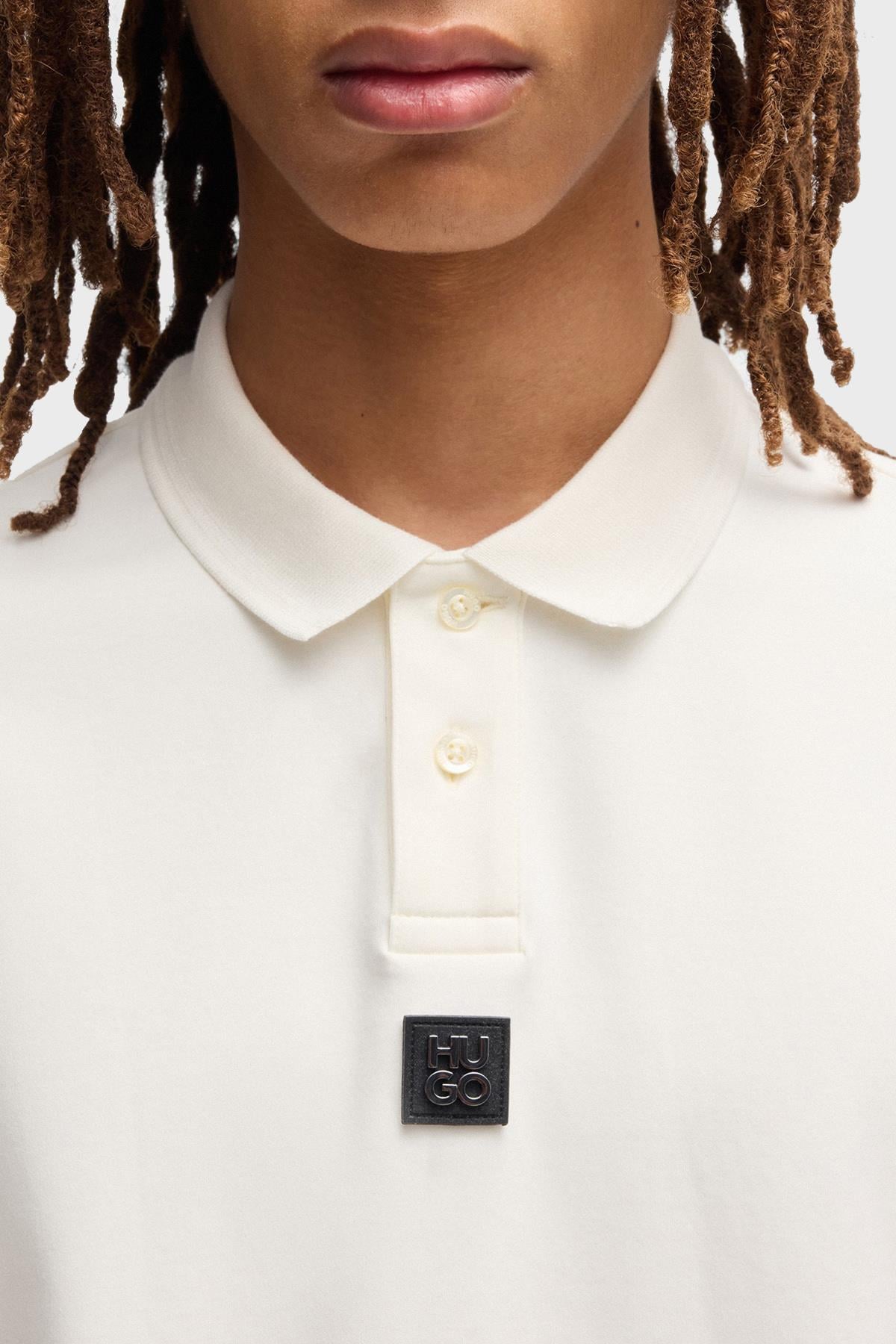 HUGO HUGO Erkek Dokuma Polo Yaka Kısa Kol Günlük Beyaz Polo Yaka T-Shirt 50517638-102