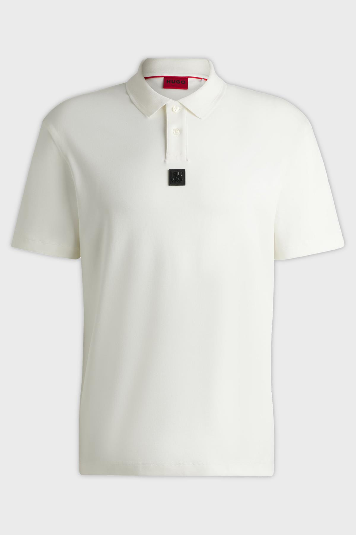 HUGO HUGO Erkek Dokuma Polo Yaka Kısa Kol Günlük Beyaz Polo Yaka T-Shirt 50517638-102
