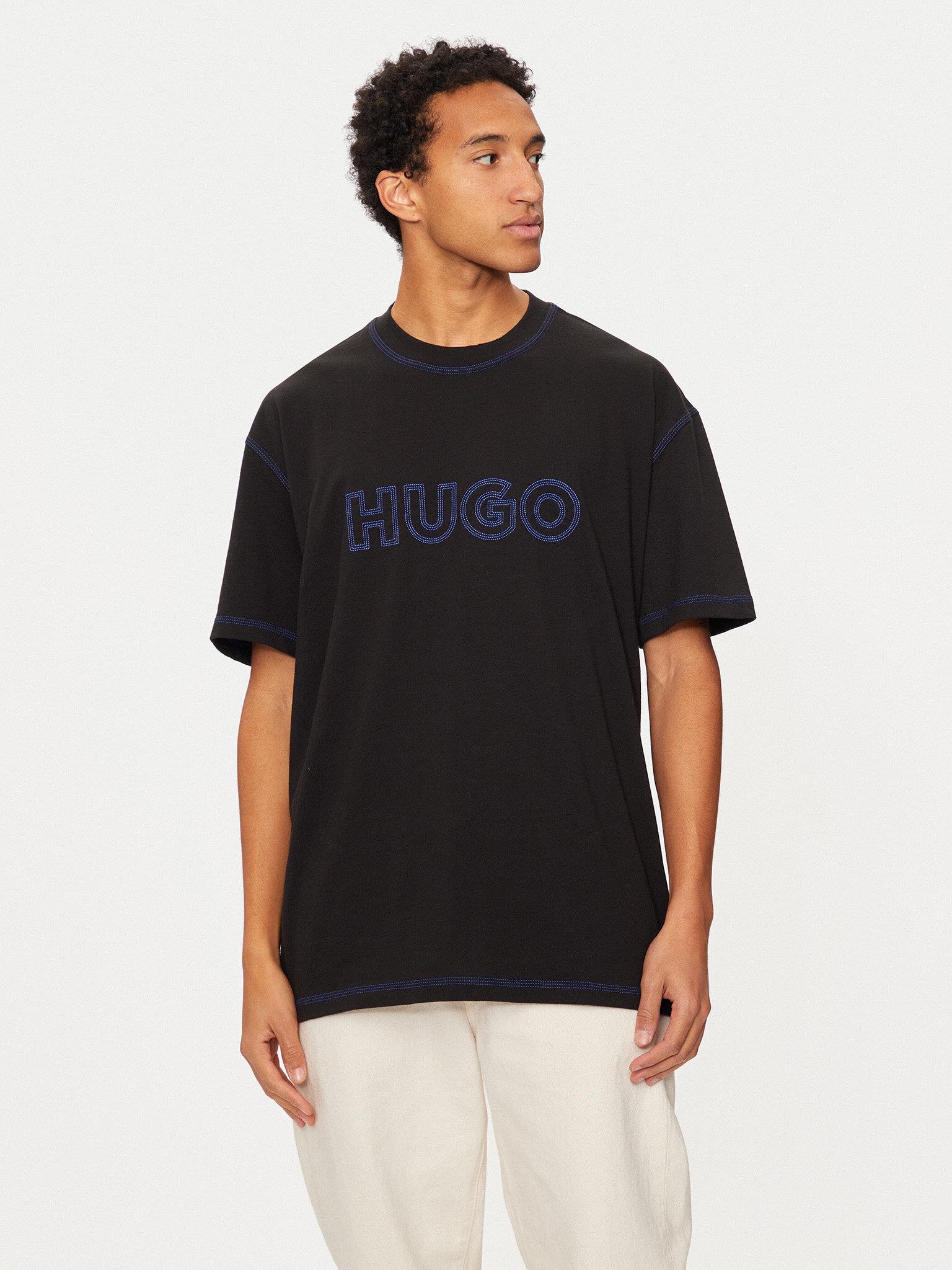HUGO HUGO Erkek İşleme Marka Logolu Bisiklet Yaka Kısa Kollu Relaxed Fit Siyah T-Shirt 50521686-001