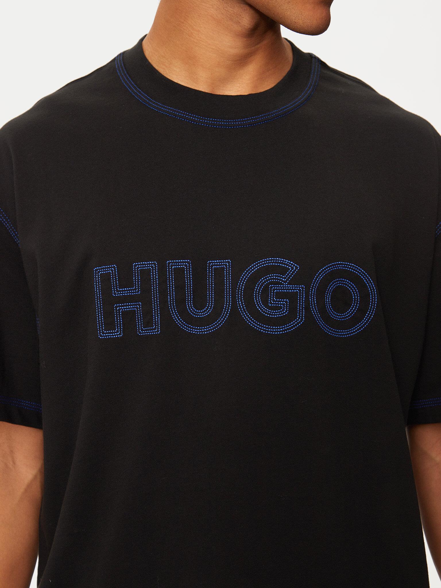 HUGO HUGO Erkek İşleme Marka Logolu Bisiklet Yaka Kısa Kollu Relaxed Fit Siyah T-Shirt 50521686-001