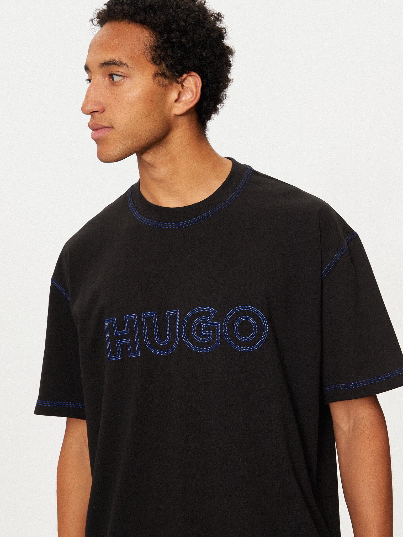 HUGO HUGO Erkek İşleme Marka Logolu Bisiklet Yaka Kısa Kollu Relaxed Fit Siyah T-Shirt 50521686-001