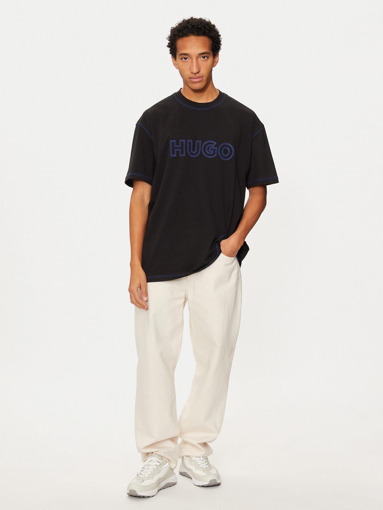 HUGO HUGO Erkek İşleme Marka Logolu Bisiklet Yaka Kısa Kollu Relaxed Fit Siyah T-Shirt 50521686-001