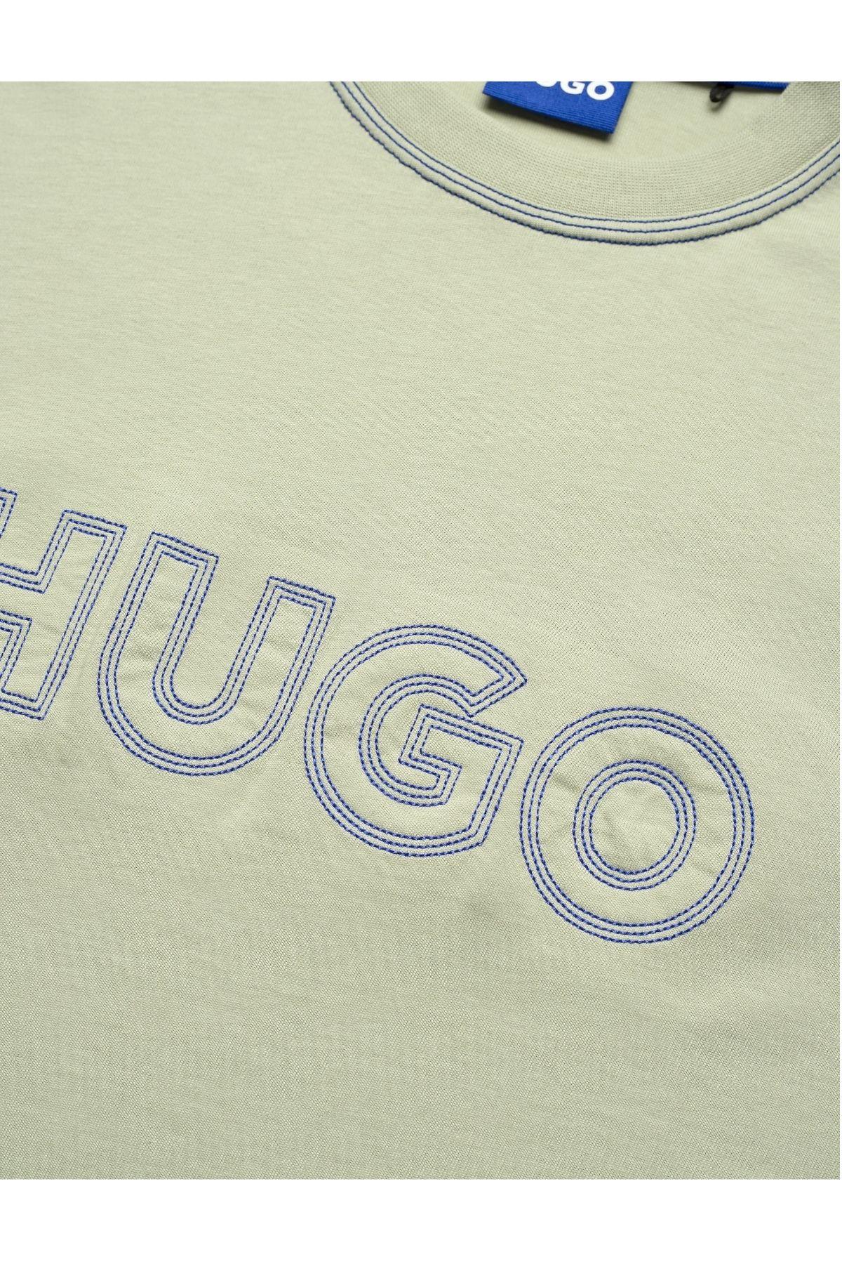 HUGO HUGO Erkek İşleme Marka Logolu Bisiklet Yaka Kısa Kollu Relaxed Fit Ekru T-Shirt 50521686-121