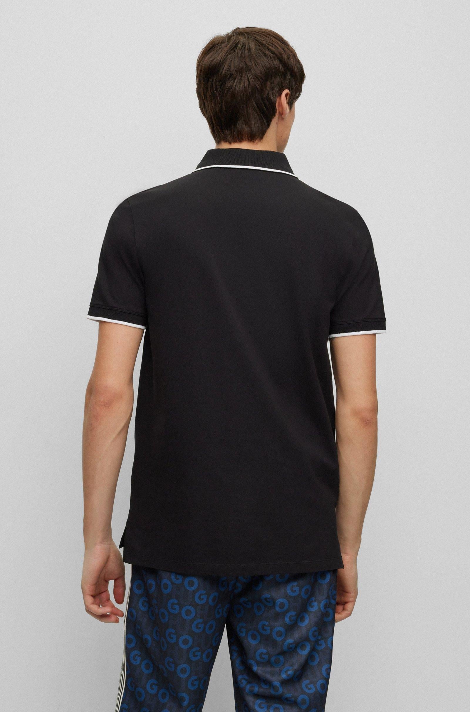 HUGO HUGO Erkek Kısa Kol  Polo Yaka Yaka Ve Kol Uçları Renkli Şerit Kapama Siyah Polo Yaka T-Shirt 50467344-002