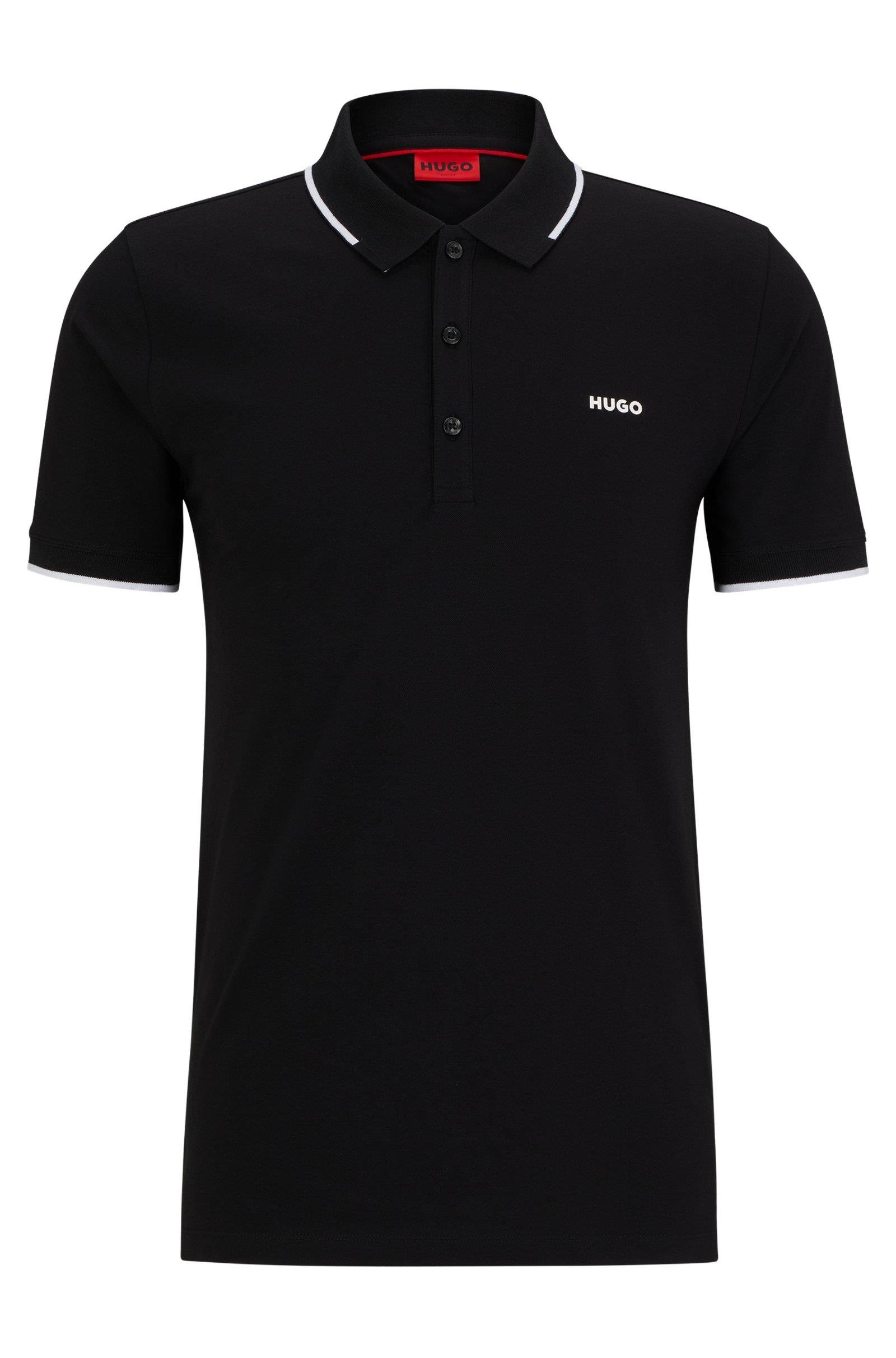HUGO HUGO Erkek Kısa Kol  Polo Yaka Yaka Ve Kol Uçları Renkli Şerit Kapama Siyah Polo Yaka T-Shirt 50467344-002
