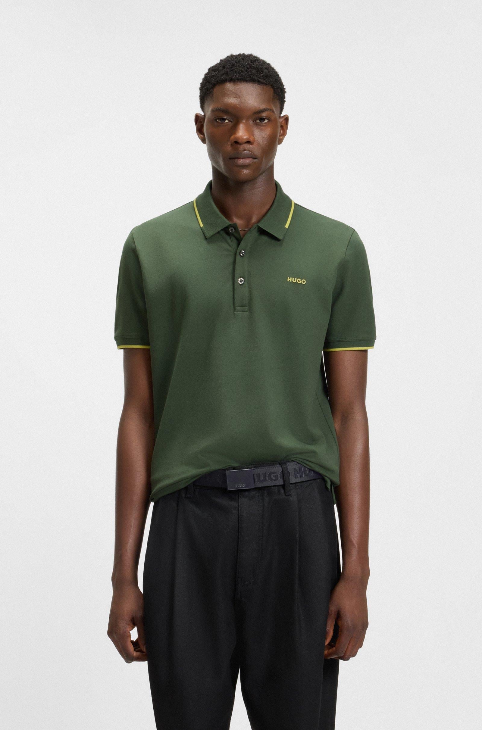 HUGO HUGO Erkek Kısa Kol  Polo Yaka Yaka Ve Kol Uçları Renkli Şerit Kapama Yeşil Polo Yaka T-Shirt 50467344-309
