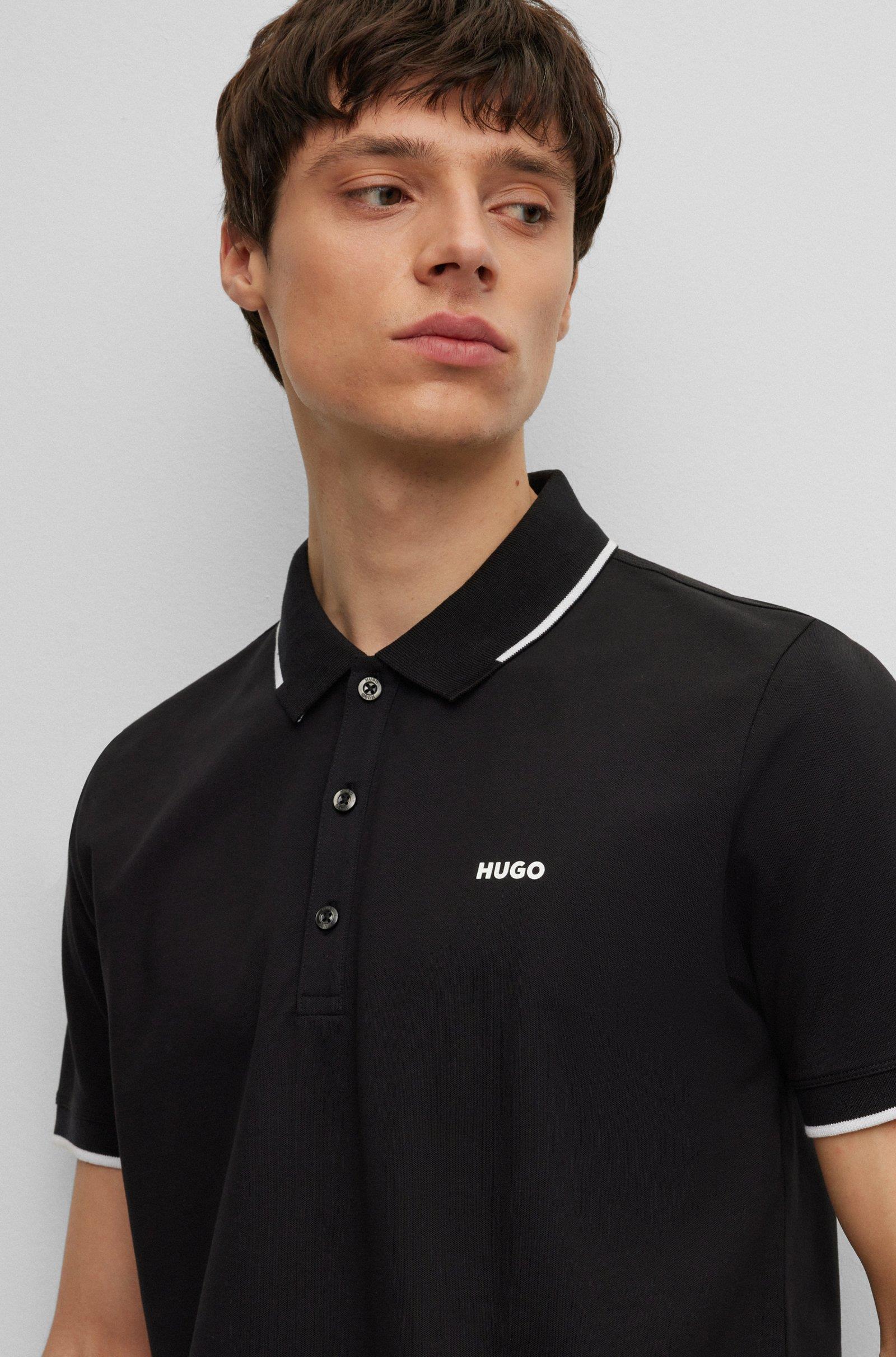 HUGO HUGO Erkek Kısa Kol  Polo Yaka Yaka Ve Kol Uçları Renkli Şerit Kapama Siyah Polo Yaka T-Shirt 50467344-002