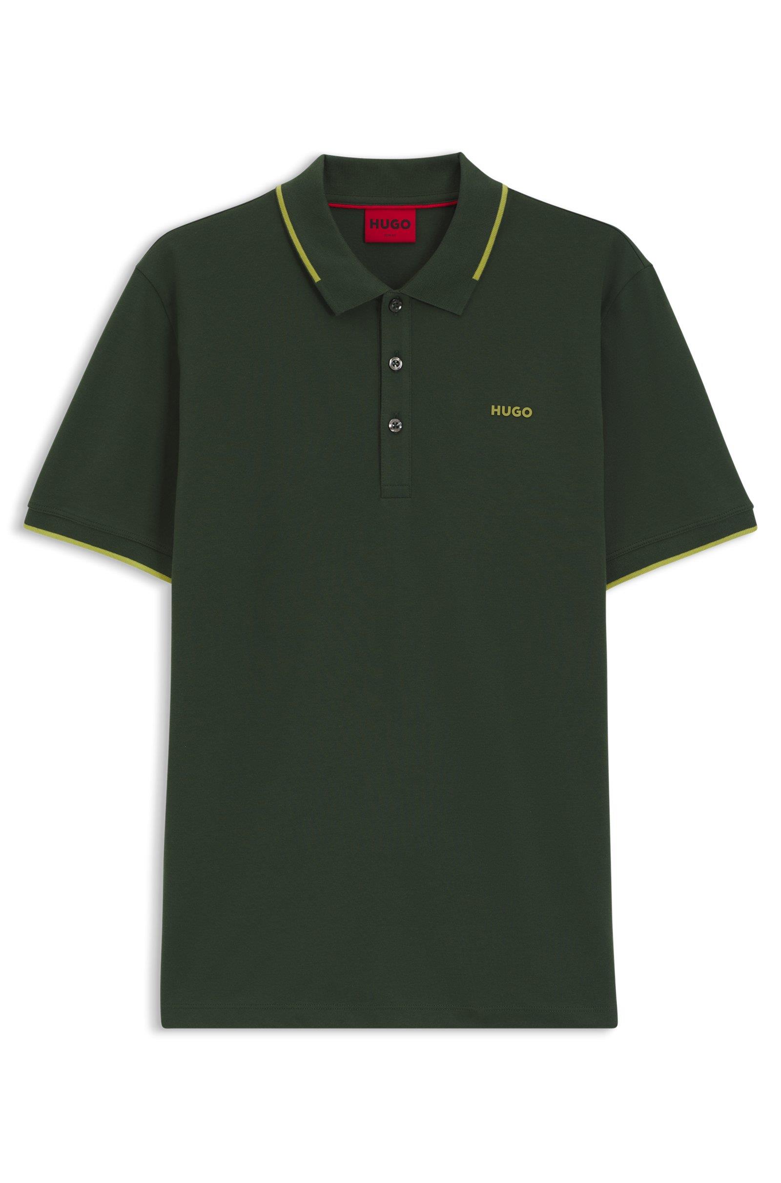 HUGO HUGO Erkek Kısa Kol  Polo Yaka Yaka Ve Kol Uçları Renkli Şerit Kapama Yeşil Polo Yaka T-Shirt 50467344-309