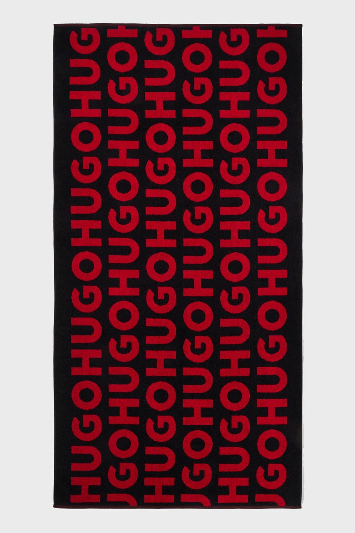 HUGO HUGO Erkek Logo Desenli Pamuklu Siyah Plaj Havlusu 50539992-002