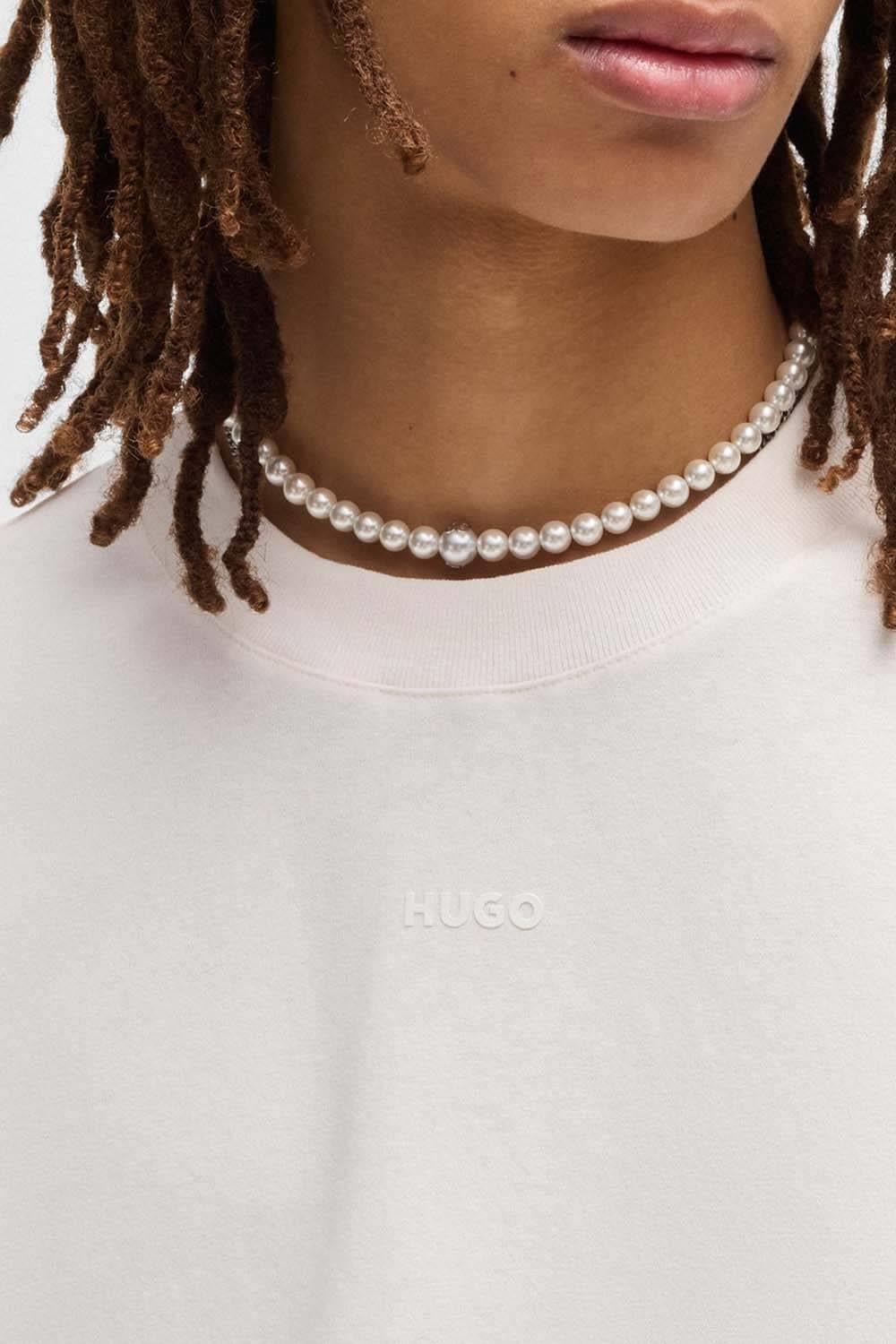 HUGO HUGO Erkek Marka Logolu Basic Bisiklet Yaka Kısa Kollu Ekru T-Shirt 50488330-102