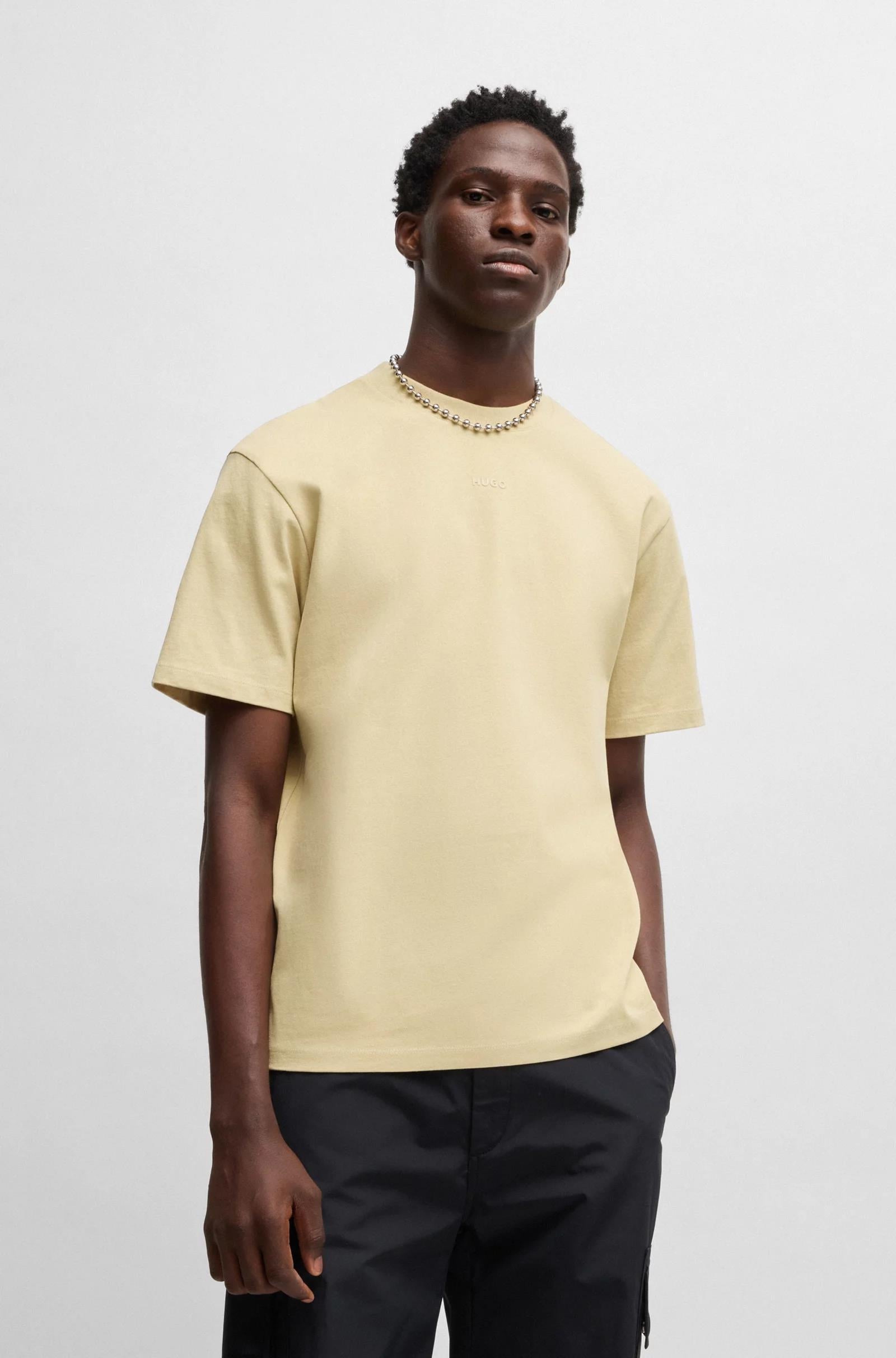 HUGO HUGO Erkek Marka Logolu Basic Bisiklet Yaka Kısa Kollu Bej T-Shirt 50488330-285
