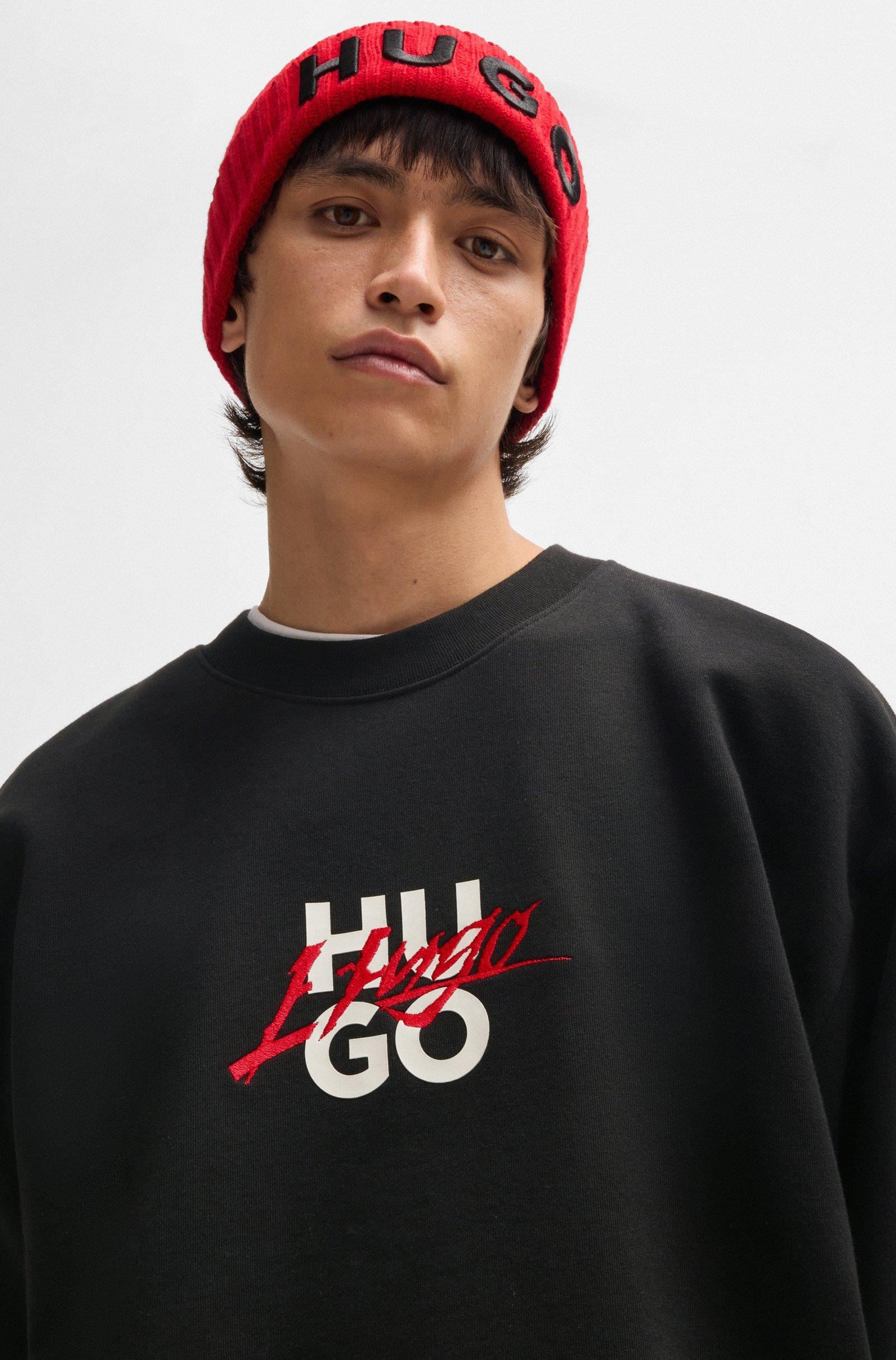 HUGO HUGO Erkek Pamuklu Uzun Kollu Çift Logolu Siyah Sweatshirt 50521081-001