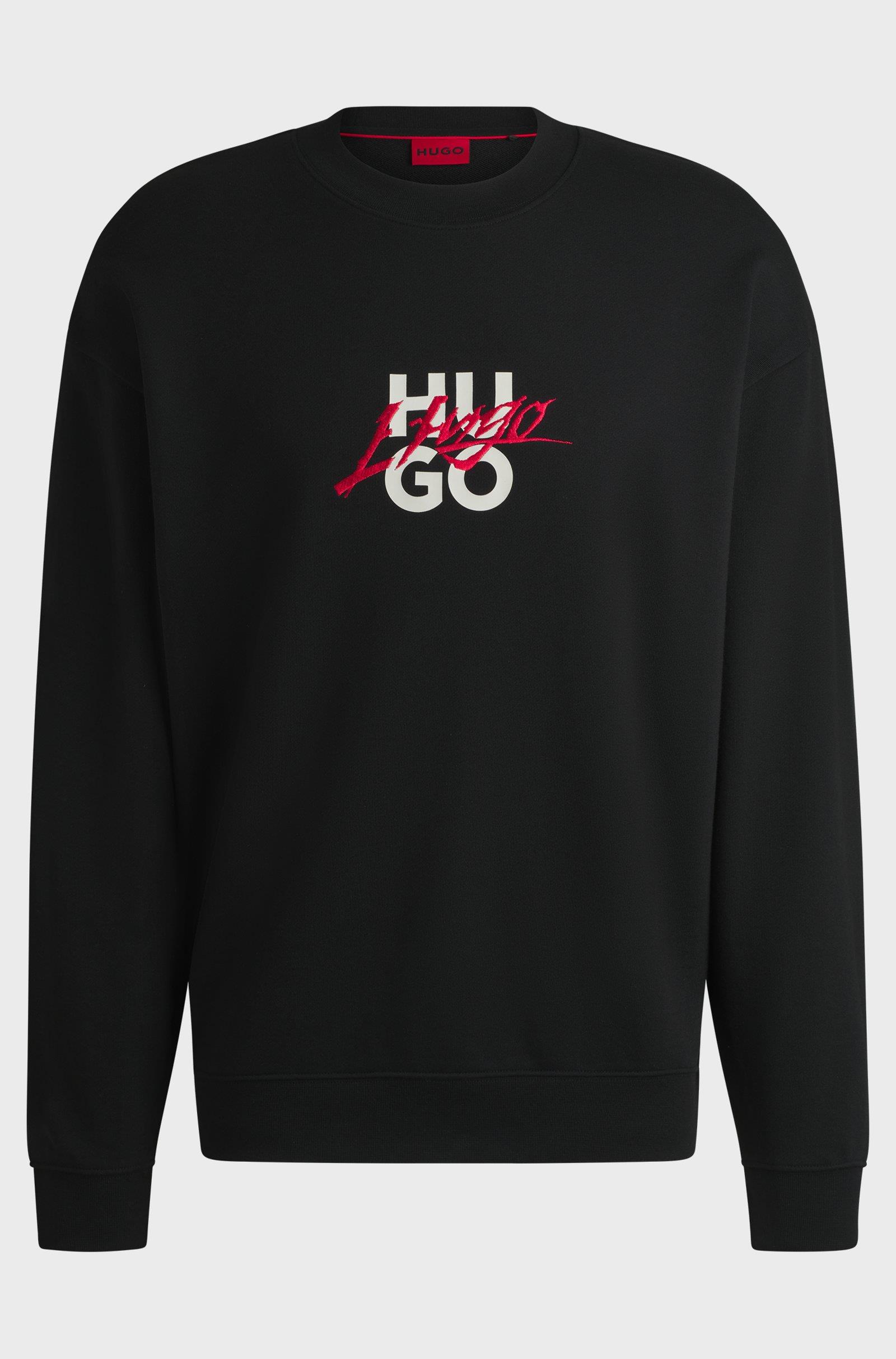 HUGO HUGO Erkek Pamuklu Uzun Kollu Çift Logolu Siyah Sweatshirt 50521081-001
