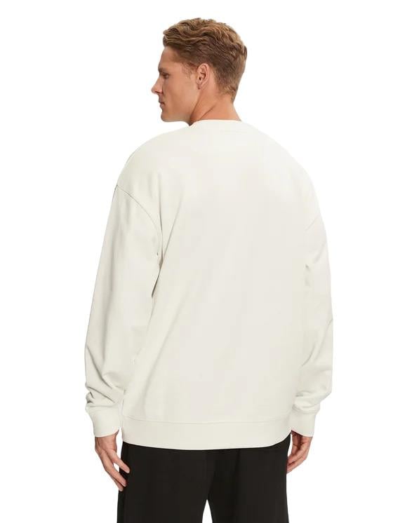 HUGO HUGO Erkek Pamuklu Uzun Kollu Çift Logolu Beyaz Sweatshirt 50521081-101