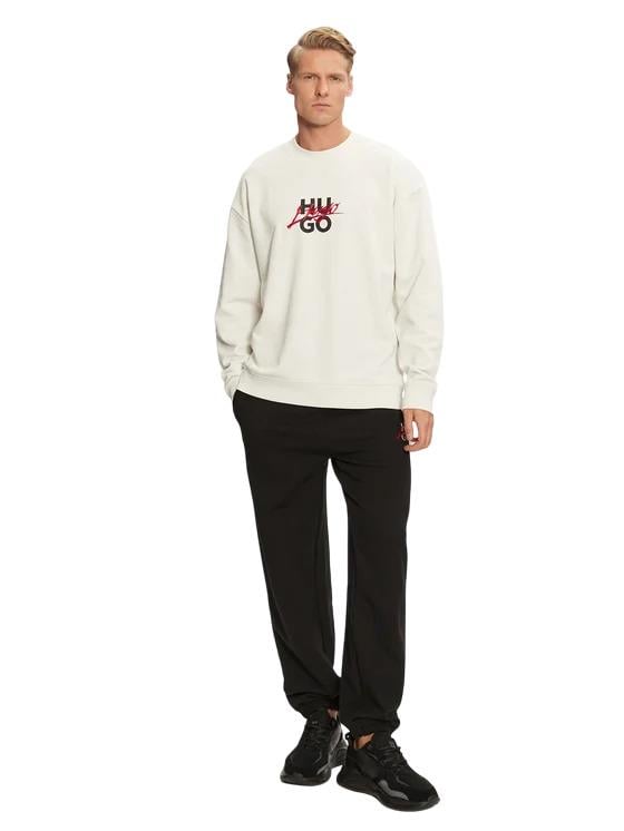 HUGO HUGO Erkek Pamuklu Uzun Kollu Çift Logolu Beyaz Sweatshirt 50521081-101