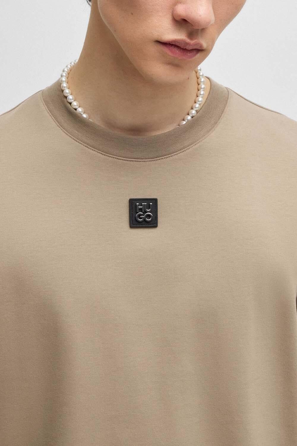 HUGO HUGO Erkek Sıfır Yaka Marka Logolu Bej T-Shirt 50505201-219