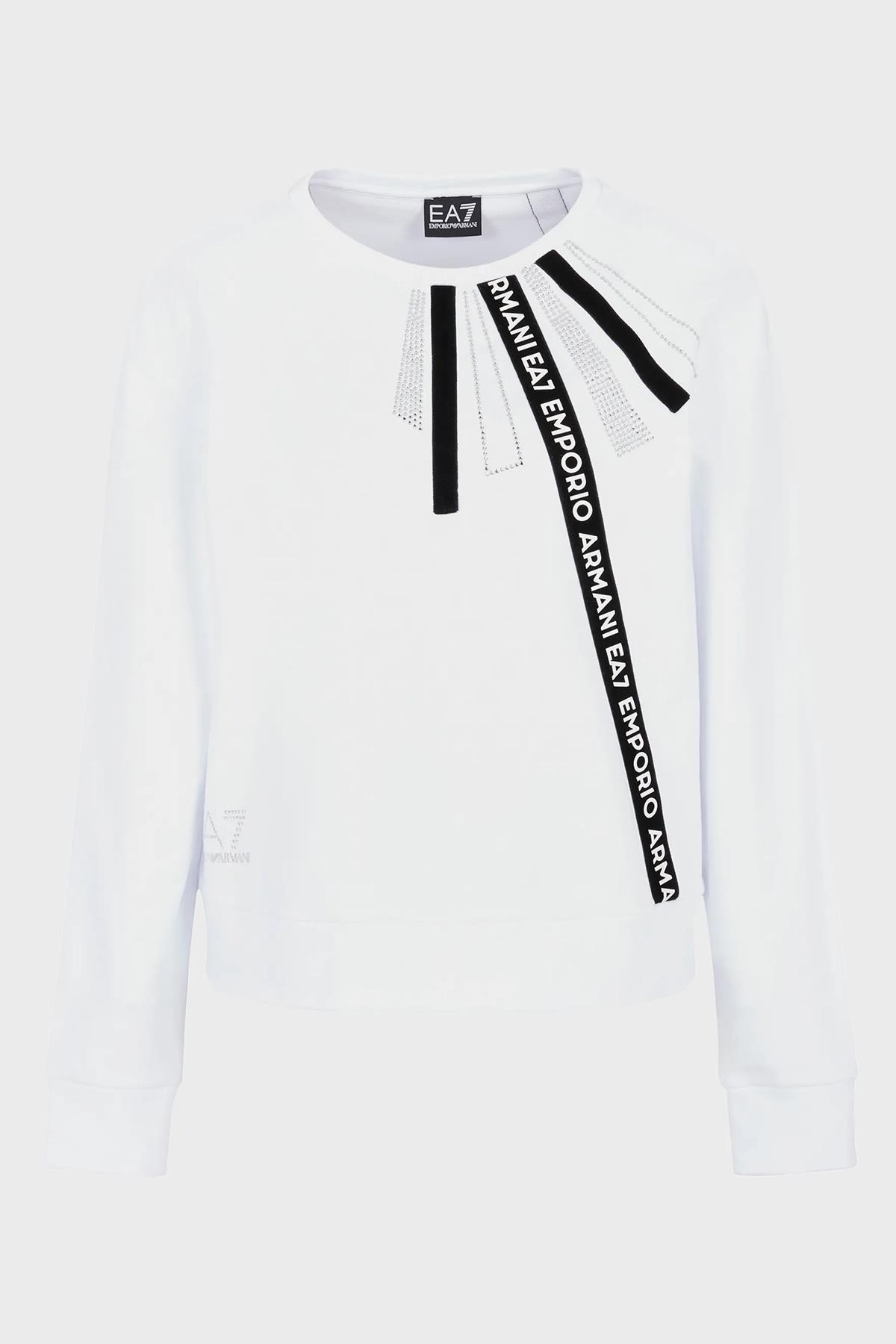 Kadın Basic Kısa Kollu Logo Nakışlı Beyaz Kazak 6KTM12 TJ6PZ-BEY