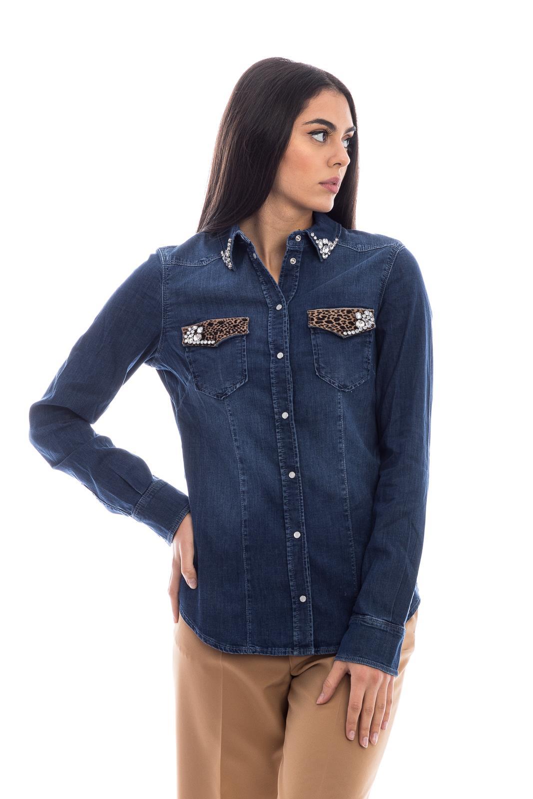 Liu Jo Lıu Jo Kadın Denim Kumaş Gömlek Yakalı Cep Detaylı Lacivert Gömlek UF0048D4051-917