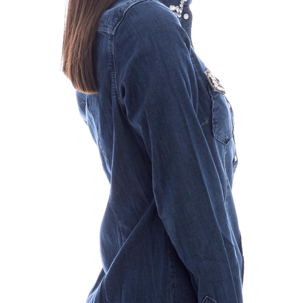 Liu Jo Lıu Jo Kadın Denim Kumaş Gömlek Yakalı Cep Detaylı Lacivert Gömlek UF0048D4051-917