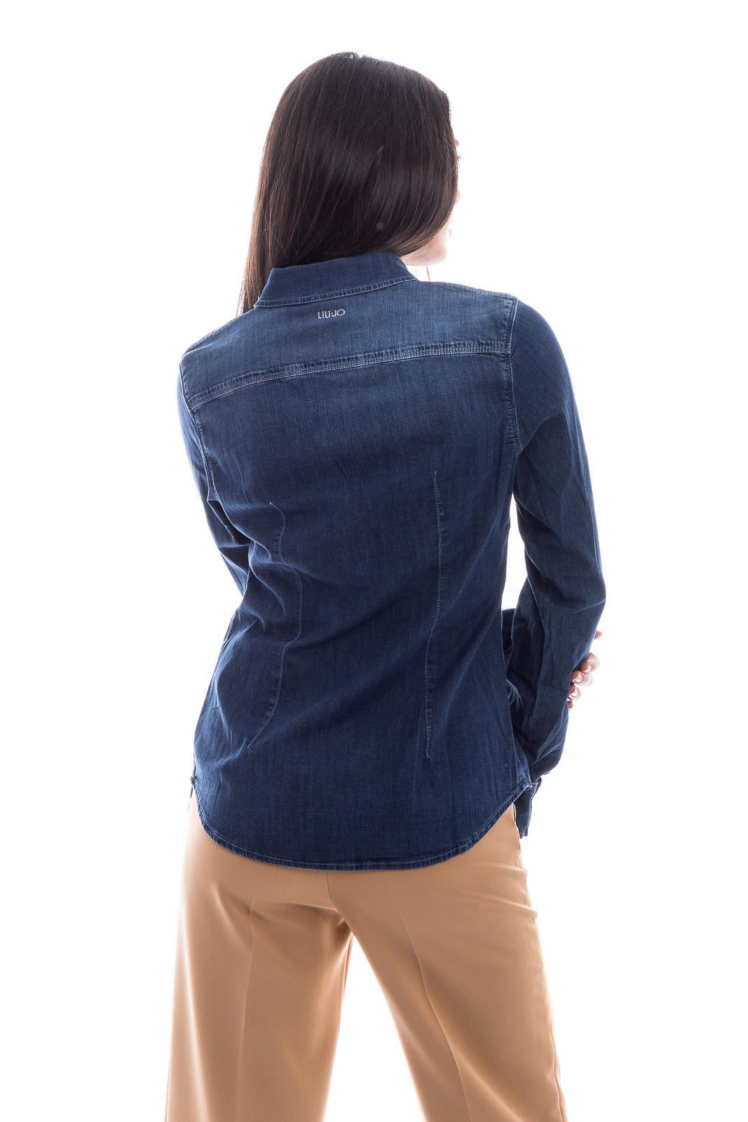 Liu Jo Lıu Jo Kadın Denim Kumaş Gömlek Yakalı Cep Detaylı Lacivert Gömlek UF0048D4051-917