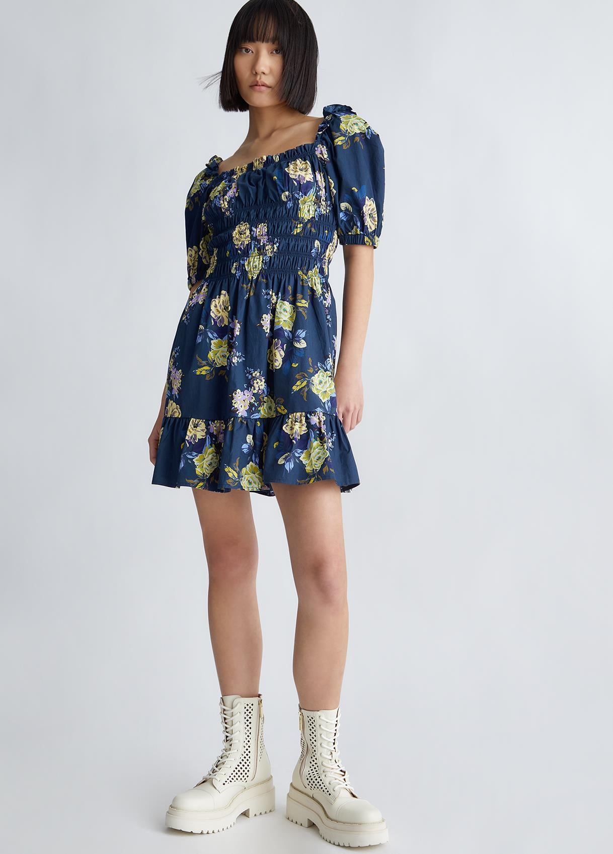Liu Jo Lıu Jo Kadın Desenli Kısa Kollu Mini Lacivert Elbise UA3155D4809-78413