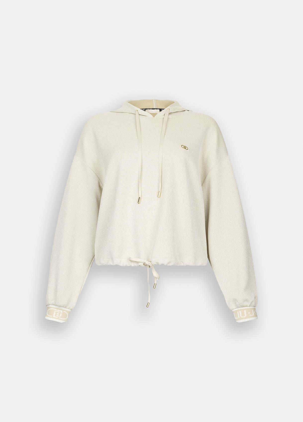 LIU JO Lıu Jo Kadın Düşük Omuzlu Normal Kalıp Beli İp Bağlamalı Kapüşonlu Uzun Kollu Ekru Sweatshirt TF5285J4747-A8586