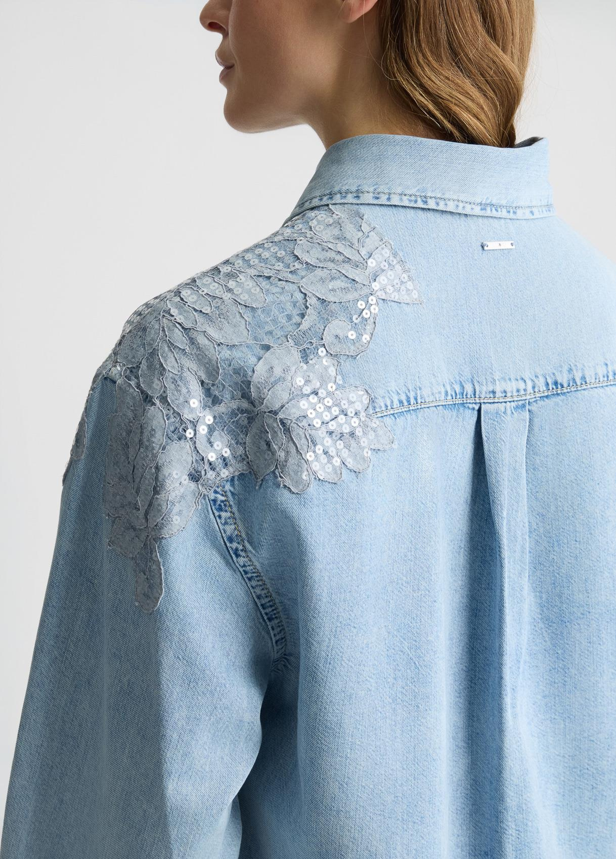 LIU JO Lıu Jo Kadın Gömlek Yaka Omuz Kısmı Taş İşlemeli Uzun Kol Denim Kumaş Lacivert Gömlek UA5128D4851-78826