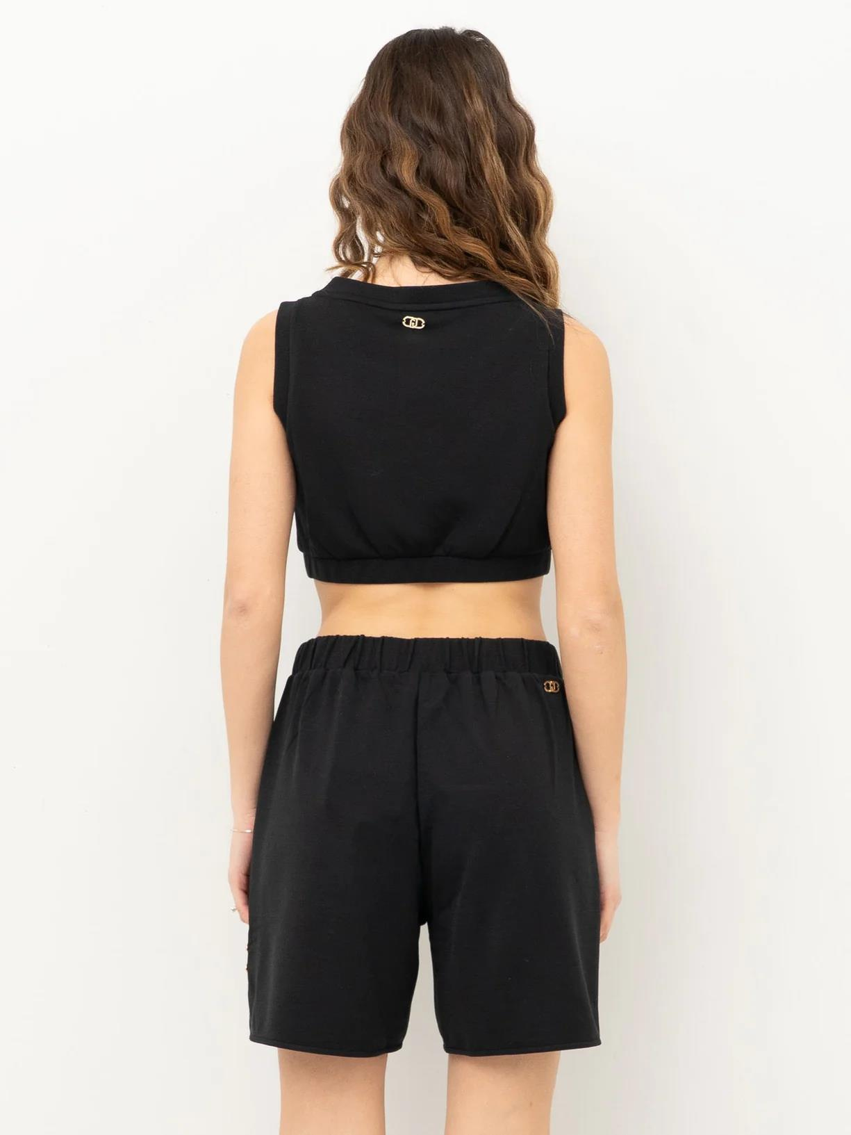 LIU JO Lıu Jo Kadın Kısa Kollu Crop Boy Yuvarlak Yaka Üçlü İp Geçme Detay Siyah Bluz TA5270J4869-22222