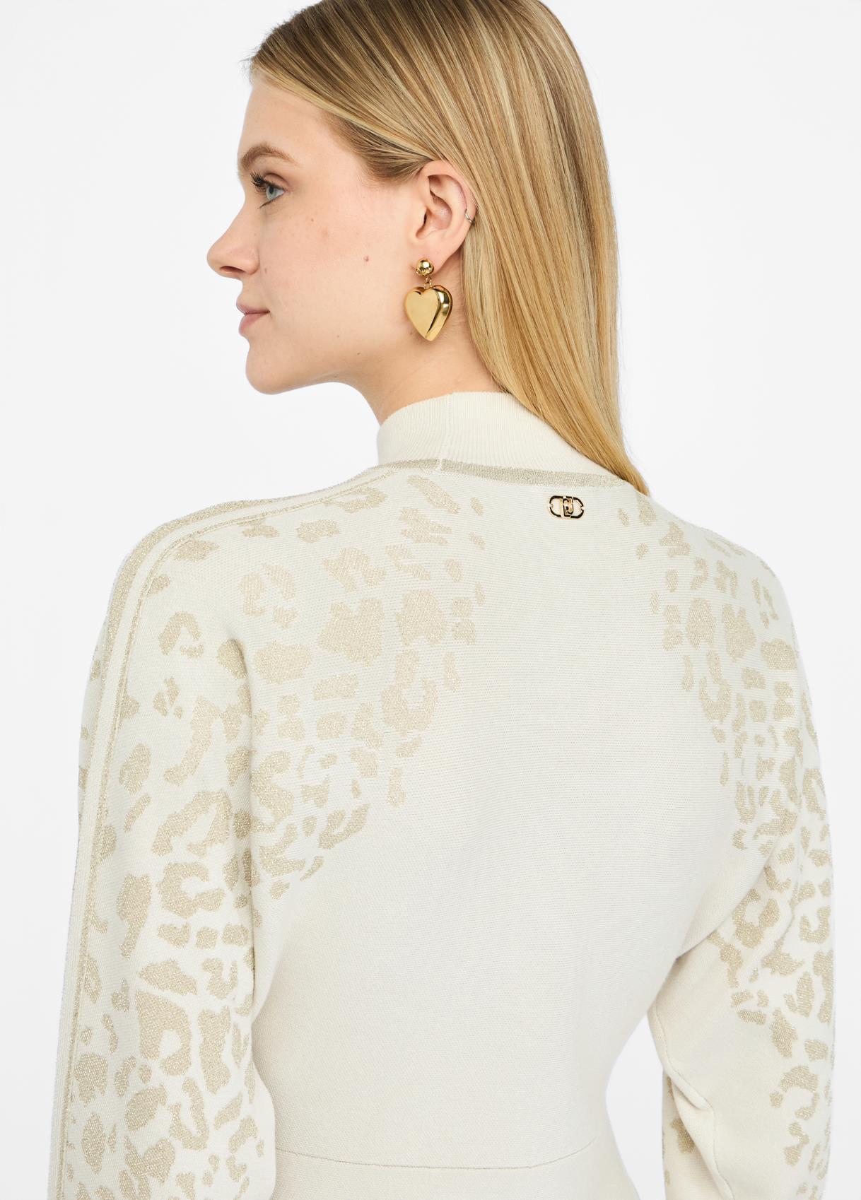 Liu Jo Lıu Jo Kadın Kolları Desenli Balıkçı Yaka Örme Mini Ekru Elbise TF5176MS49I-A4351